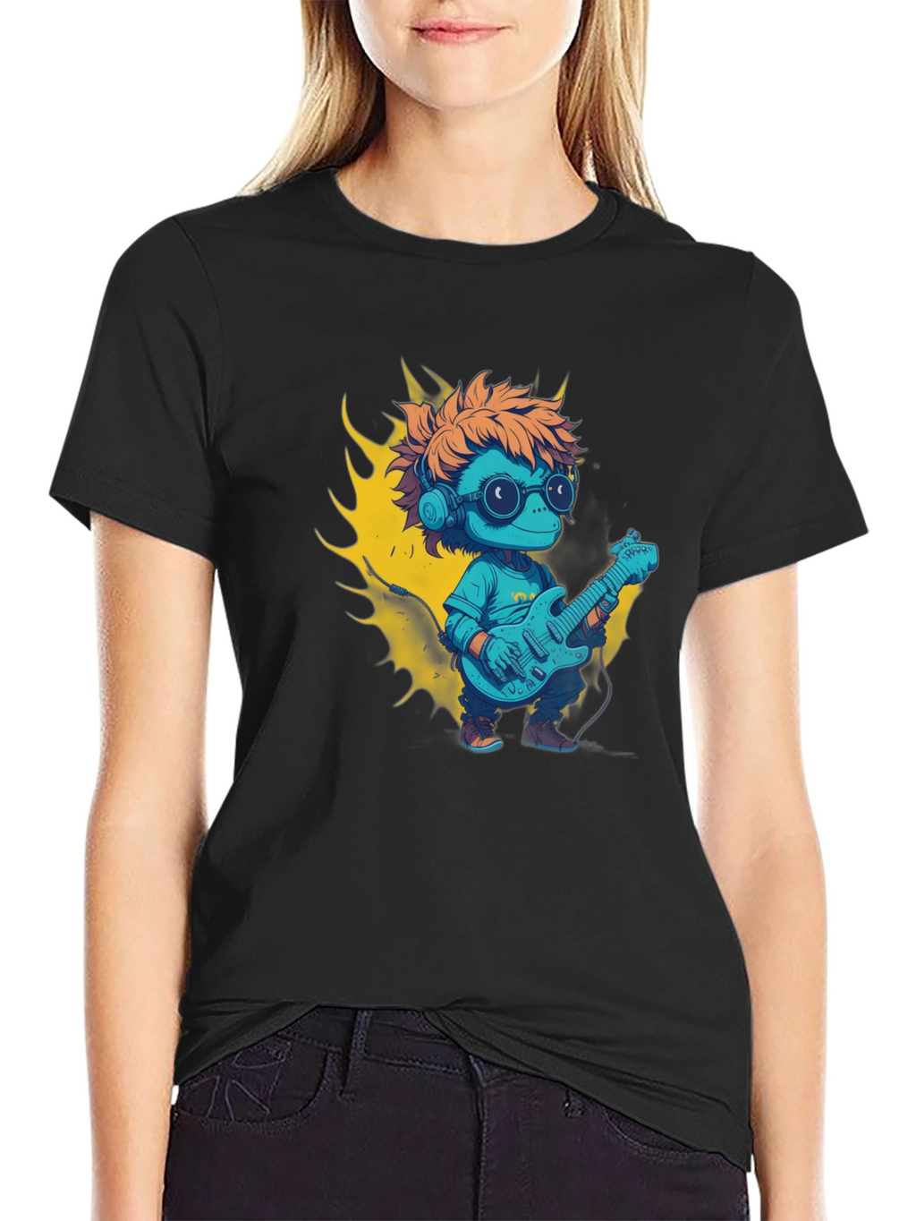 Cartoon Lizard Playing Guitar Graphic Tee