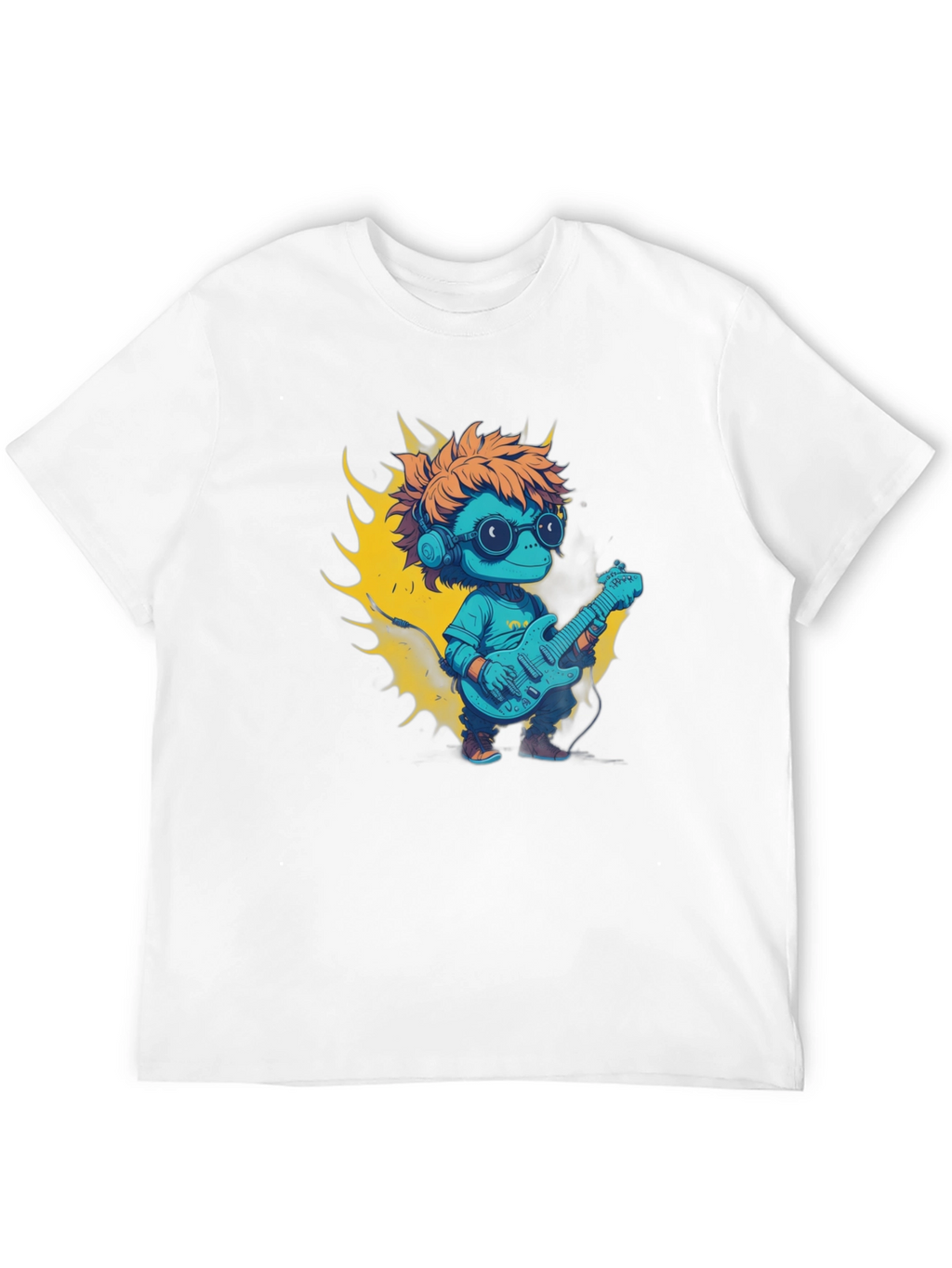 Cartoon Lizard Playing Guitar Graphic Tee
