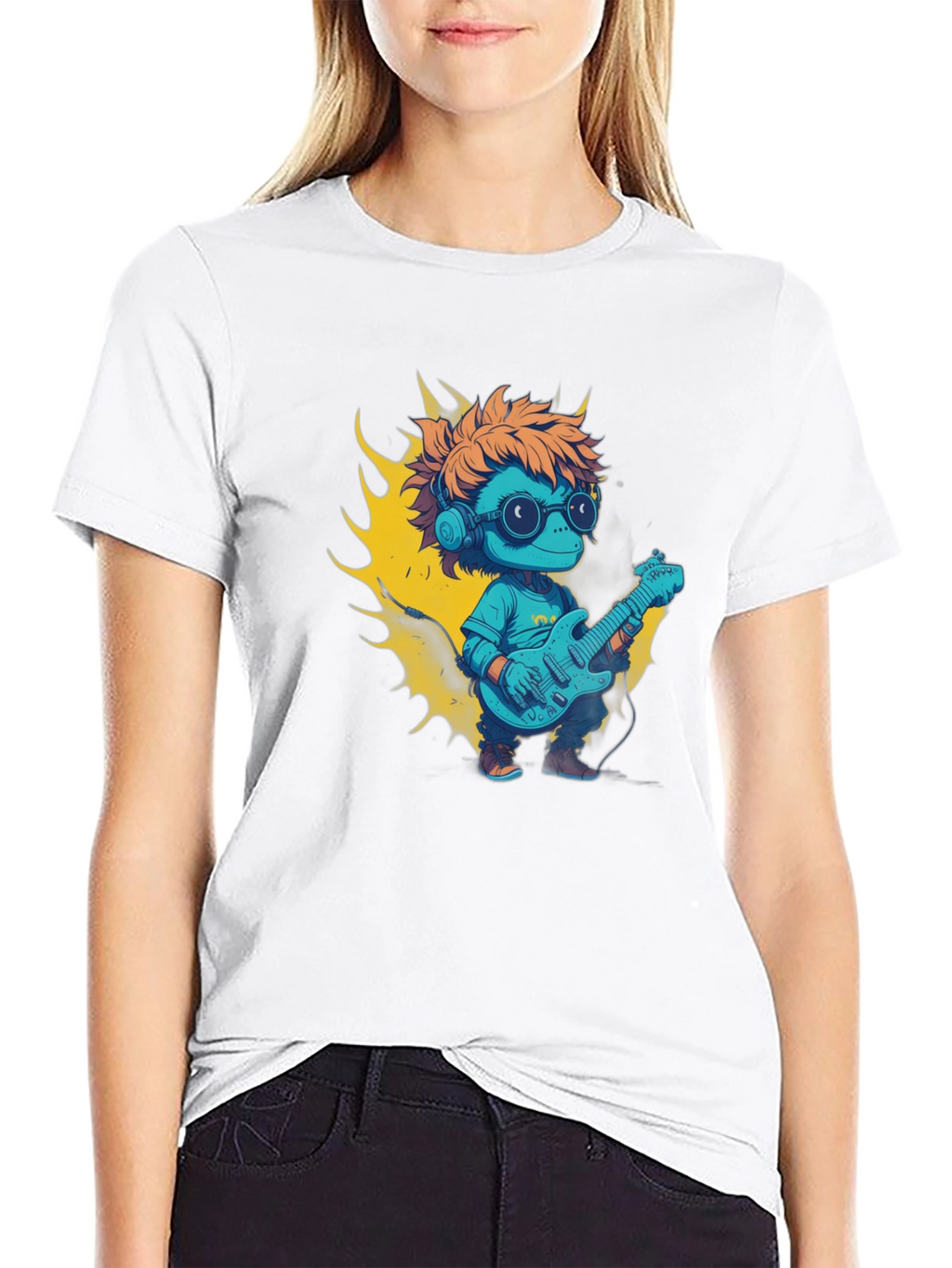 Cartoon Lizard Playing Guitar Graphic Tee