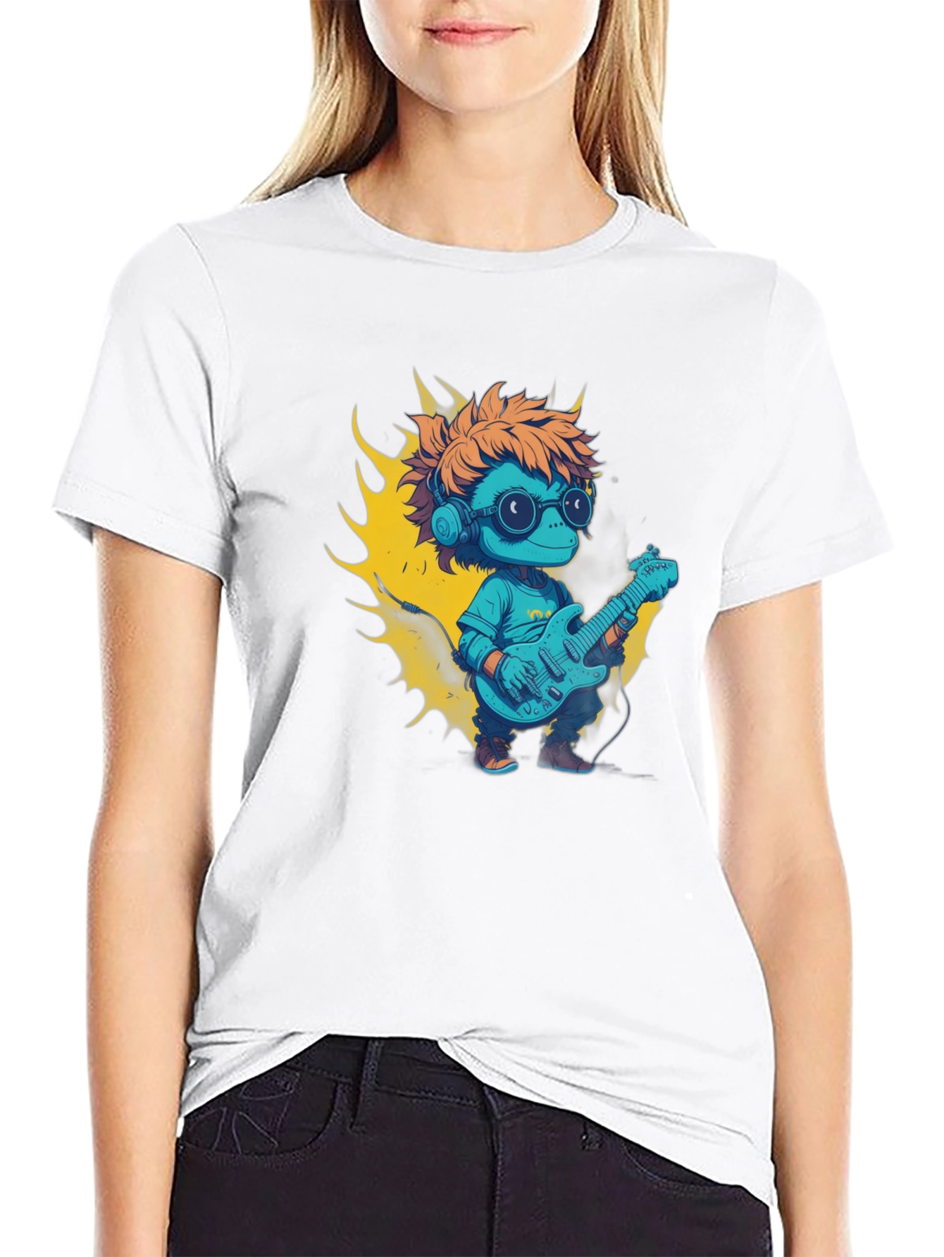 Cartoon Lizard Playing Guitar Graphic Tee
