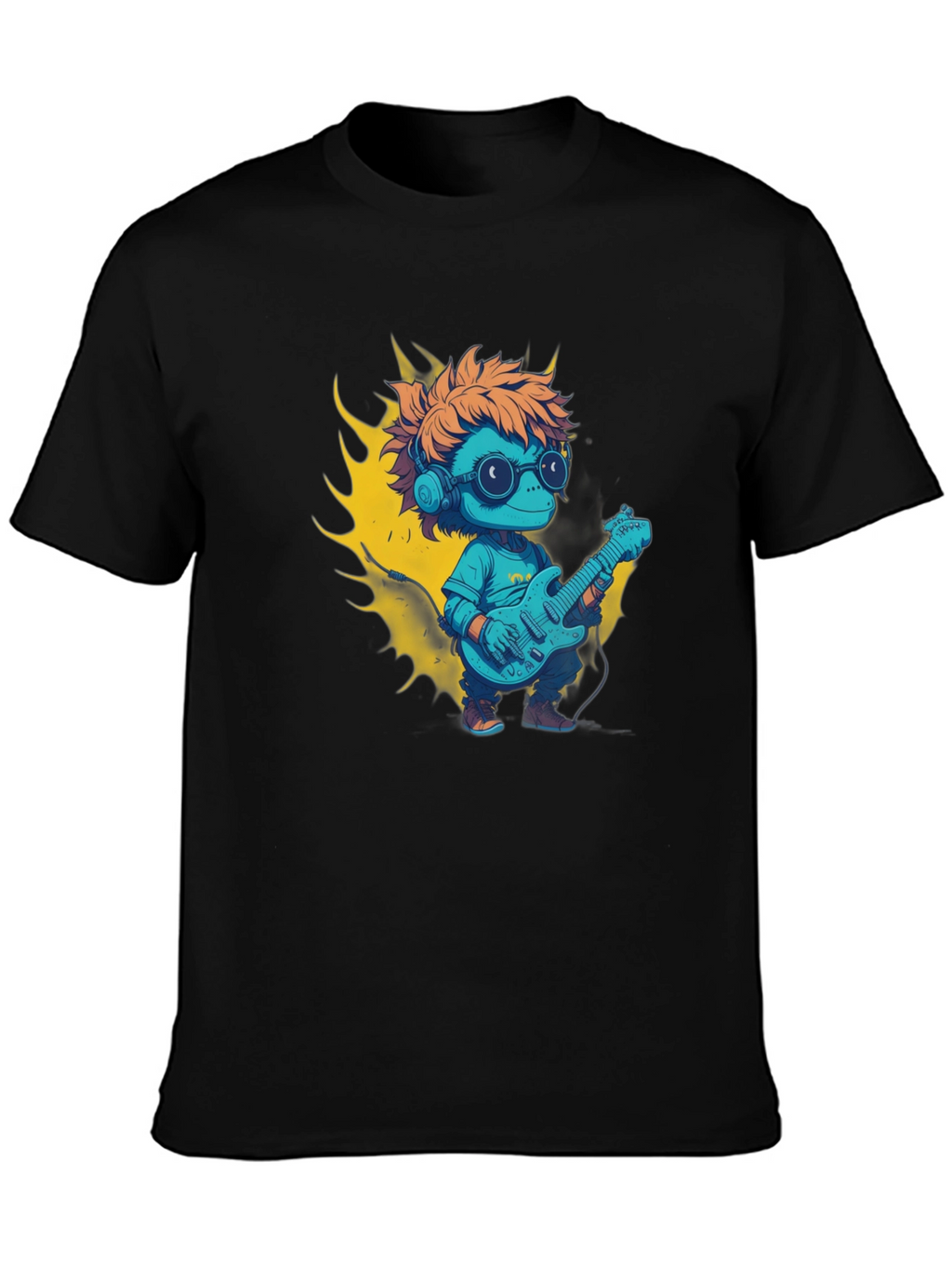 Cartoon Lizard Playing Guitar Graphic Tee