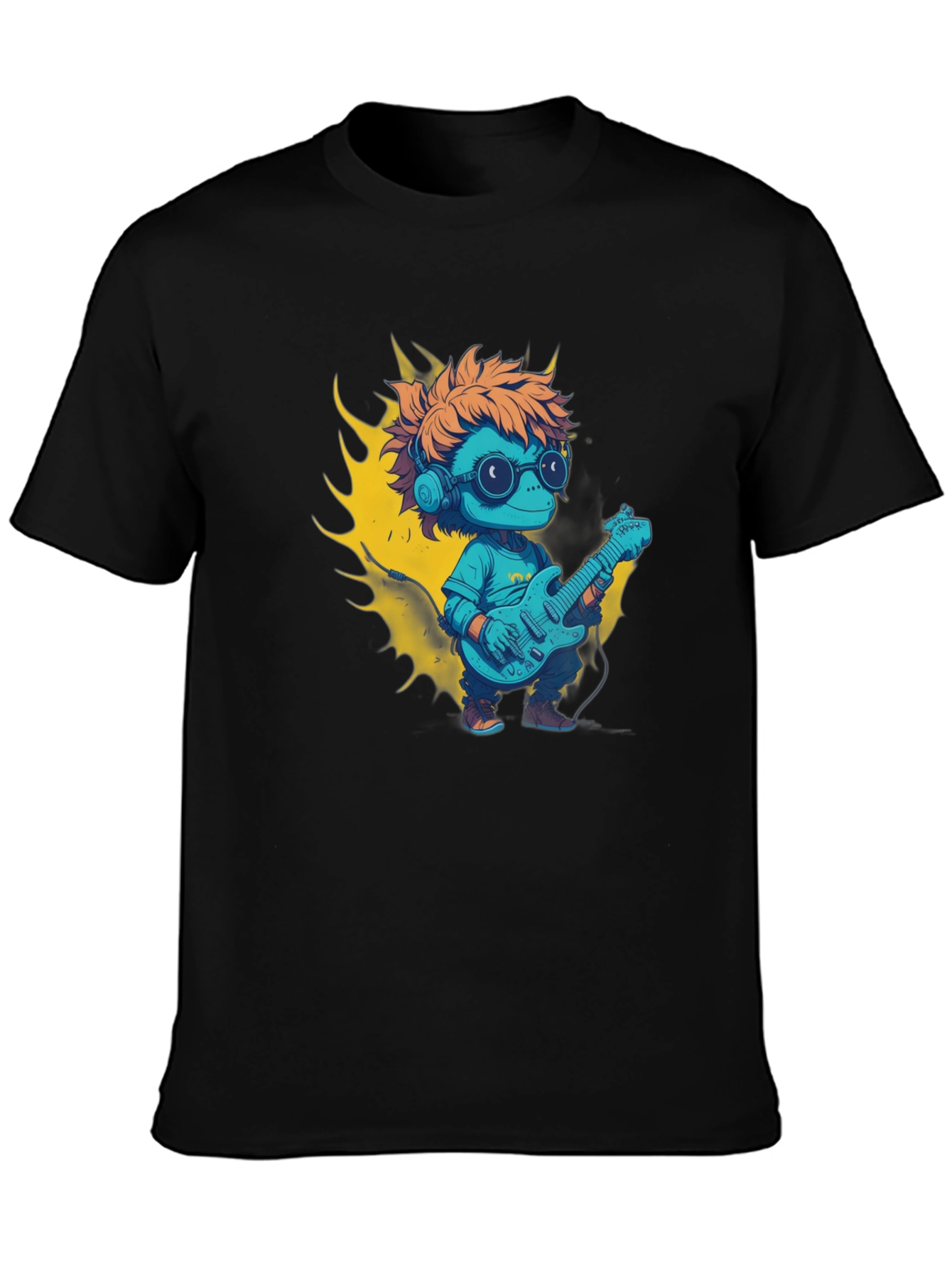 Cartoon Lizard Playing Guitar Graphic Tee