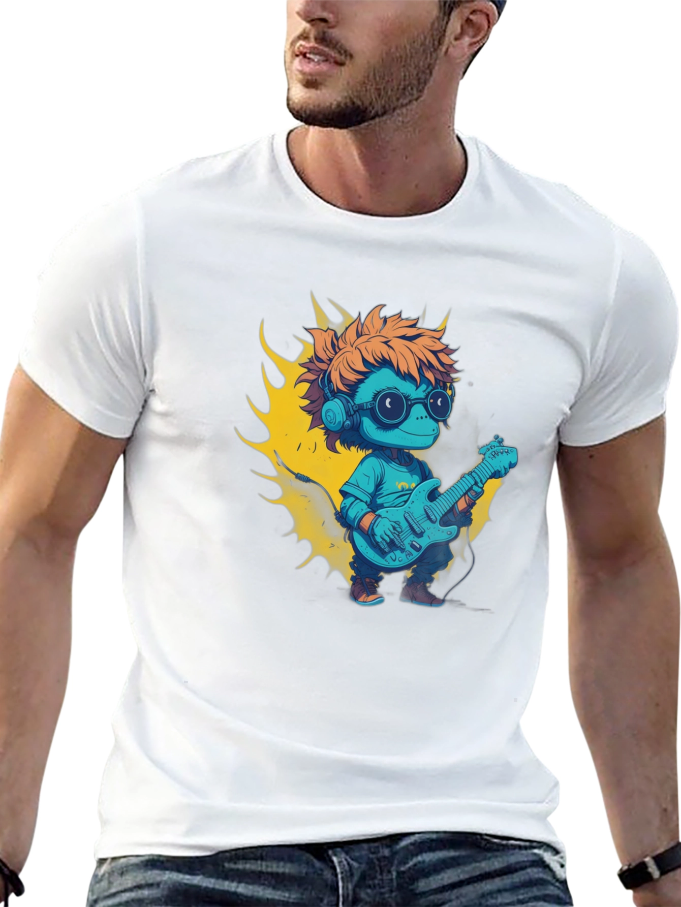 Cartoon Lizard Playing Guitar Graphic Tee
