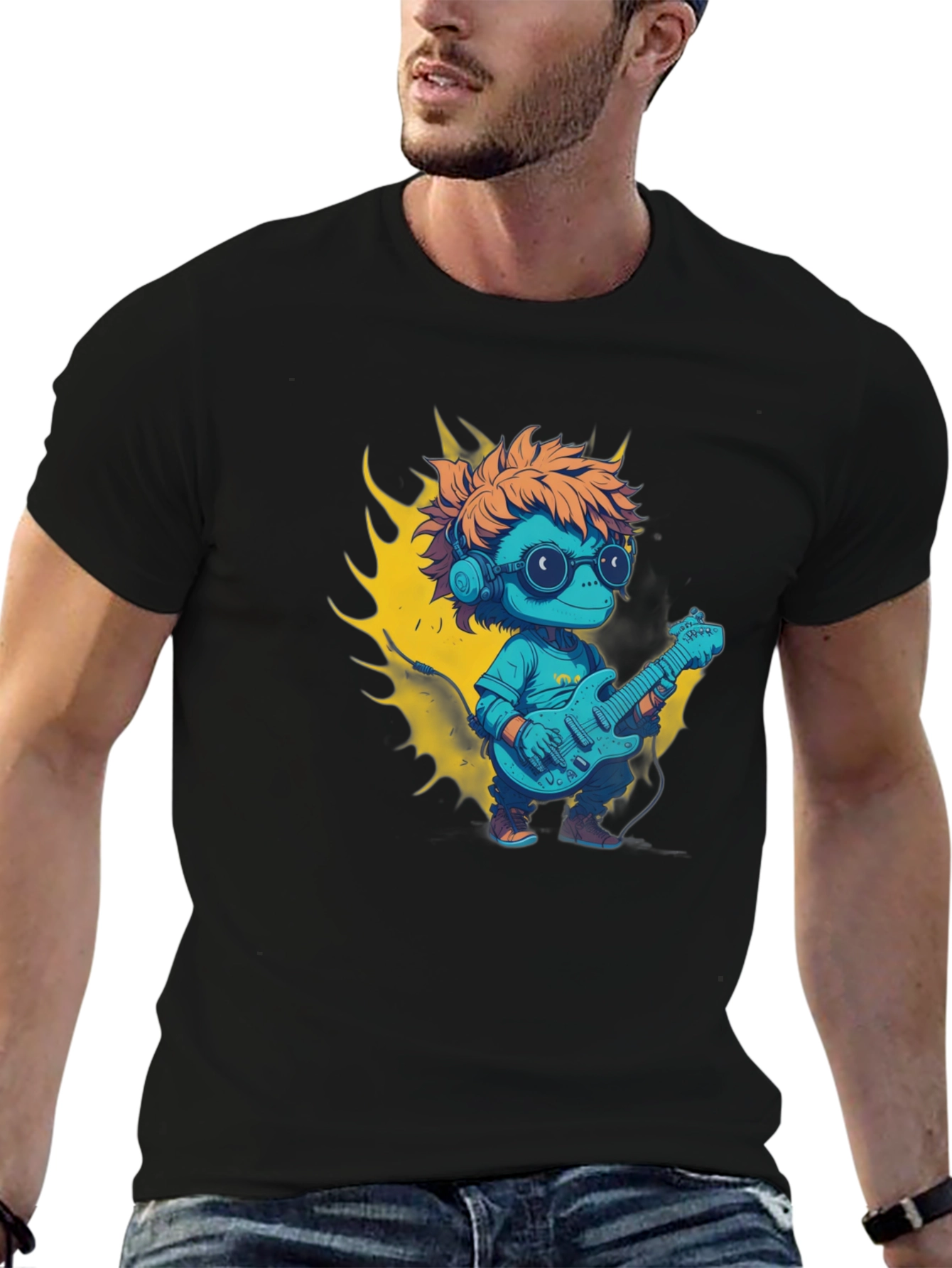 Cartoon Lizard Playing Guitar Graphic Tee