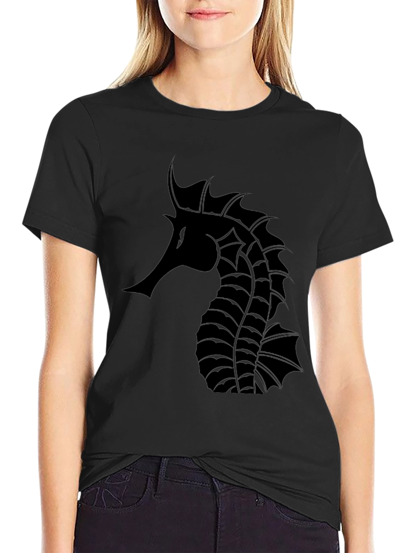 Black Seahorse Graphic Tee - Stylish & Unique