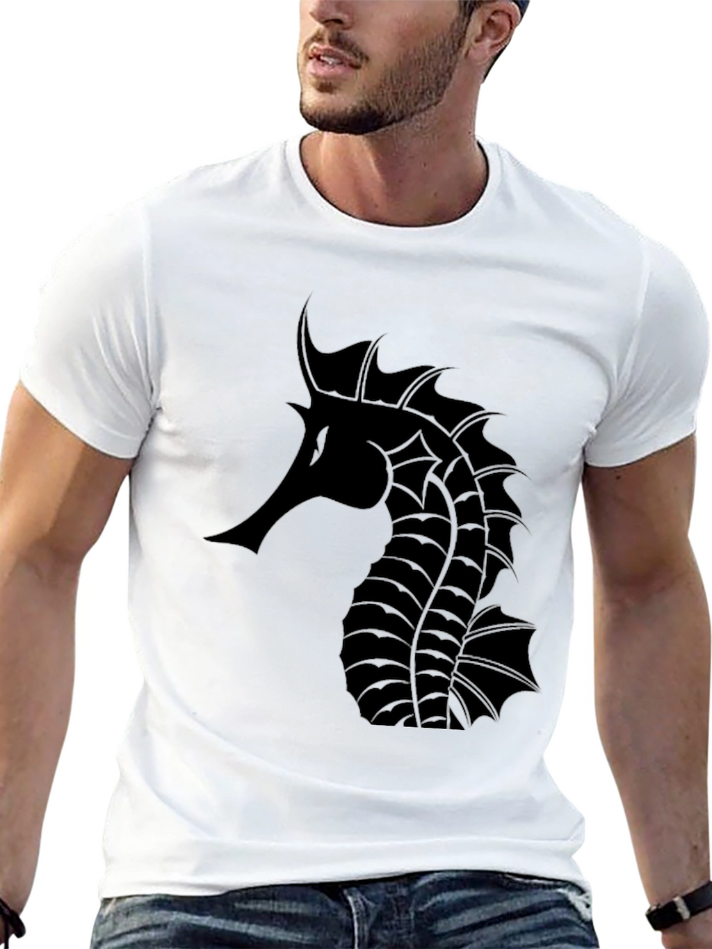 Black Seahorse Graphic Tee - Stylish & Unique