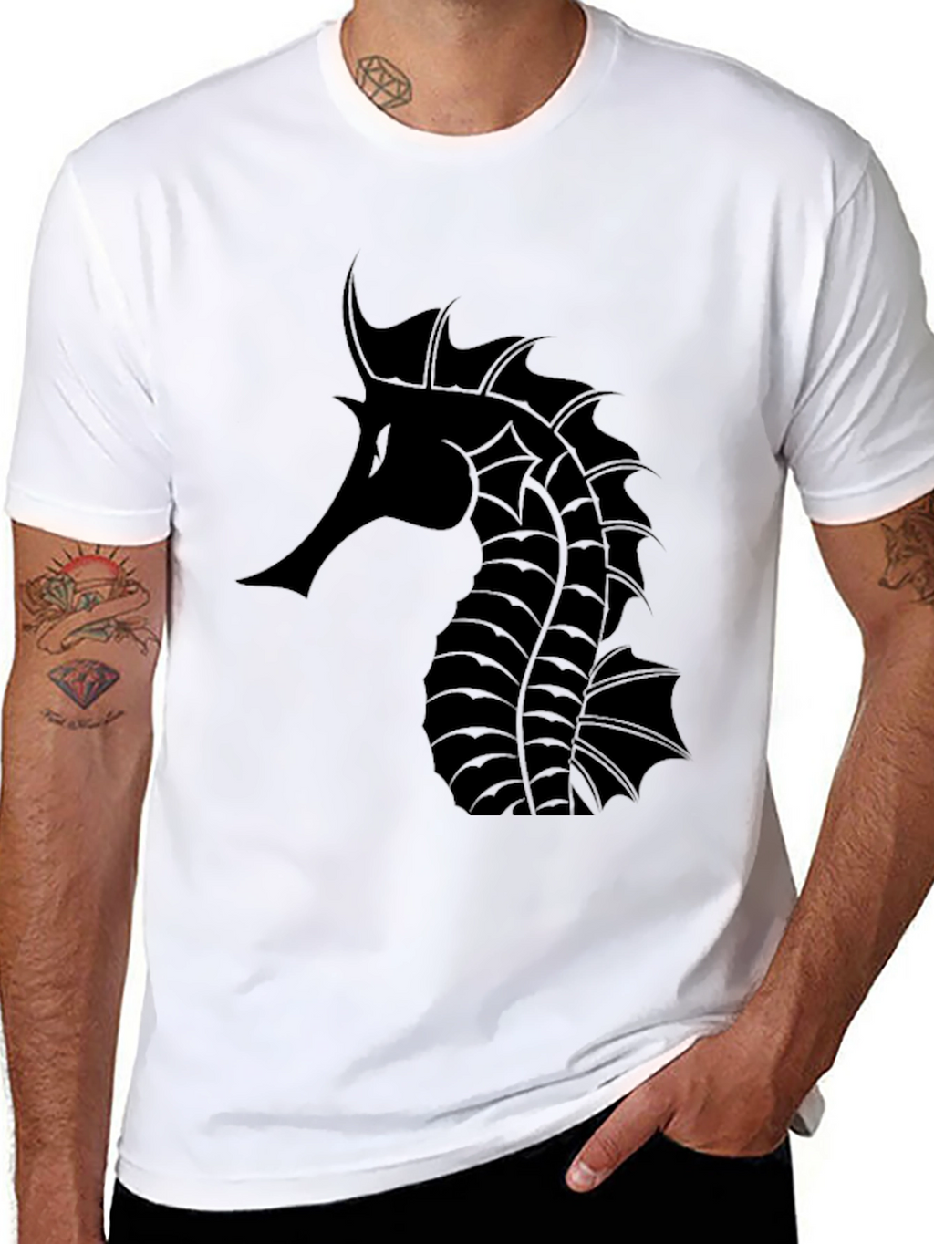 Black Seahorse Graphic Tee - Stylish & Unique