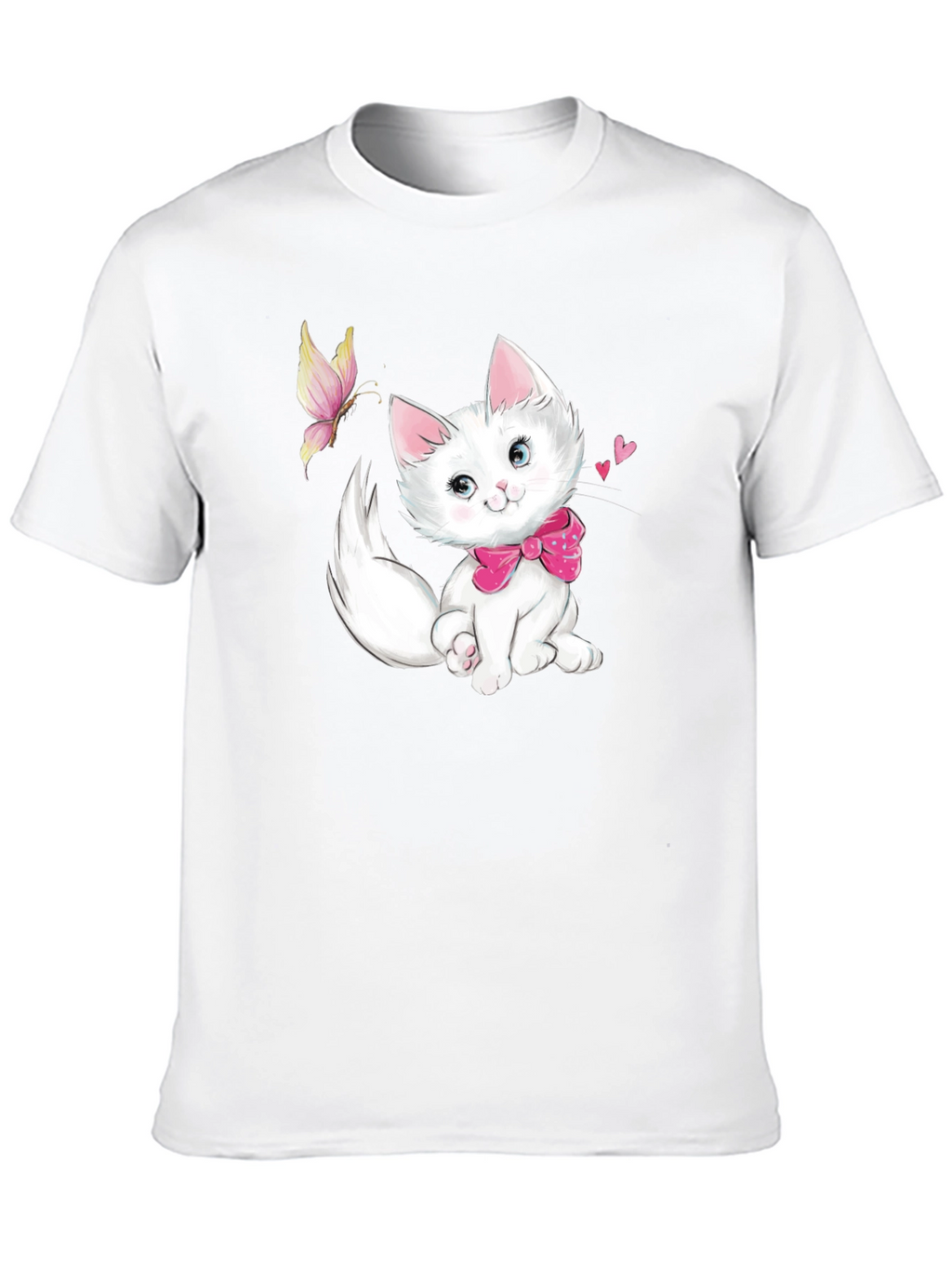 Cute Kitten & Butterfly Black T-Shirt