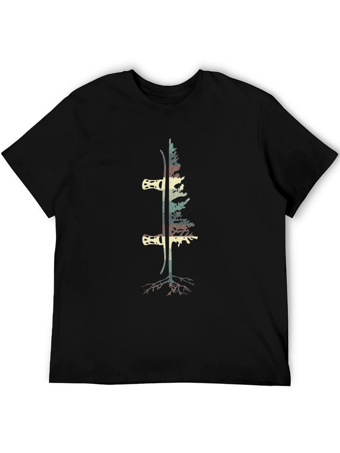 Ski & Tree Graphic Tee - Black Cotton Blend
