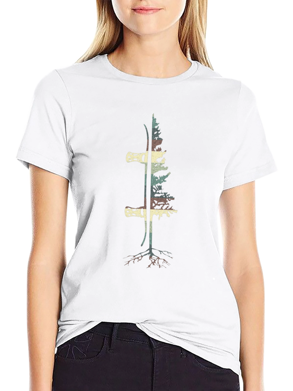 Ski & Tree Graphic Tee - Black Cotton Blend