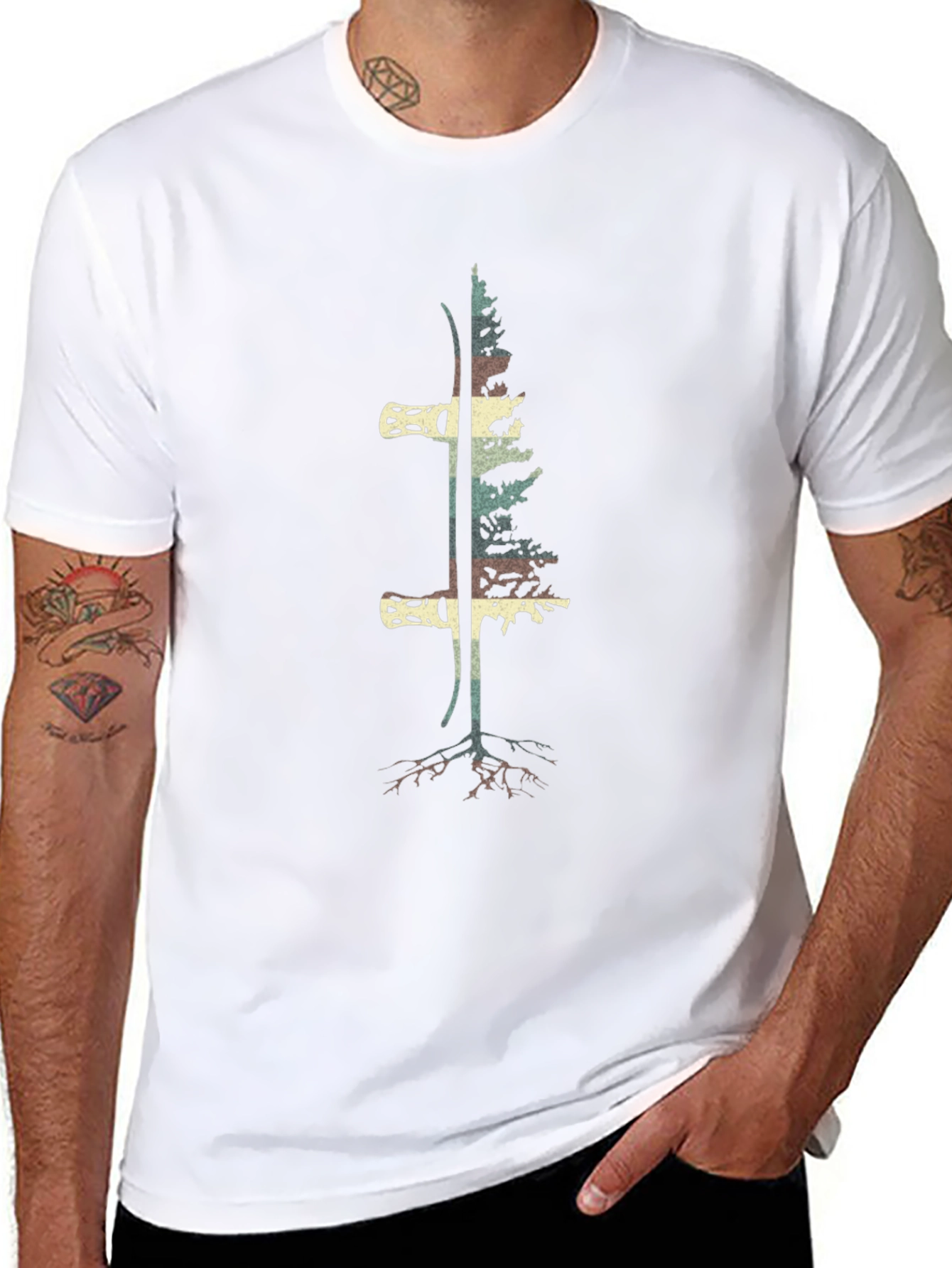 Ski & Tree Graphic Tee - Black Cotton Blend
