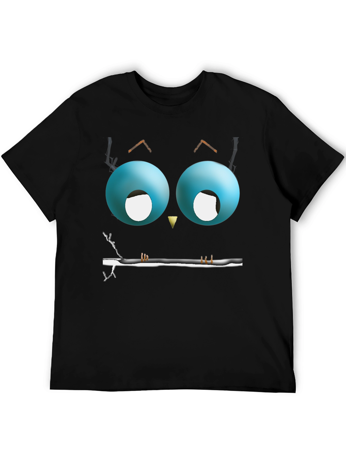 Cartoon Owl Eyes T-Shirt - Mens Black Graphic Tee