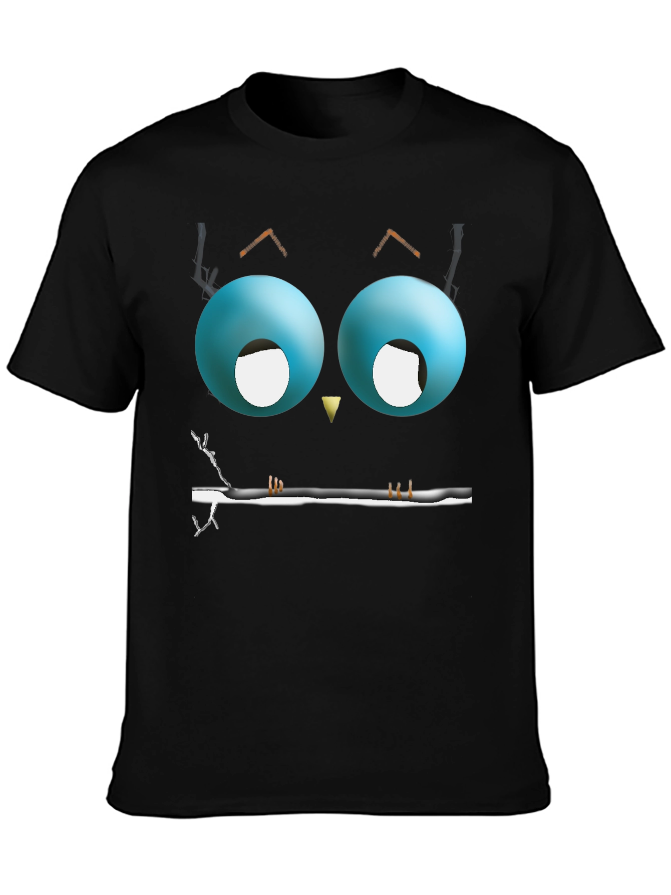 Cartoon Owl Eyes T-Shirt - Mens Black Graphic Tee