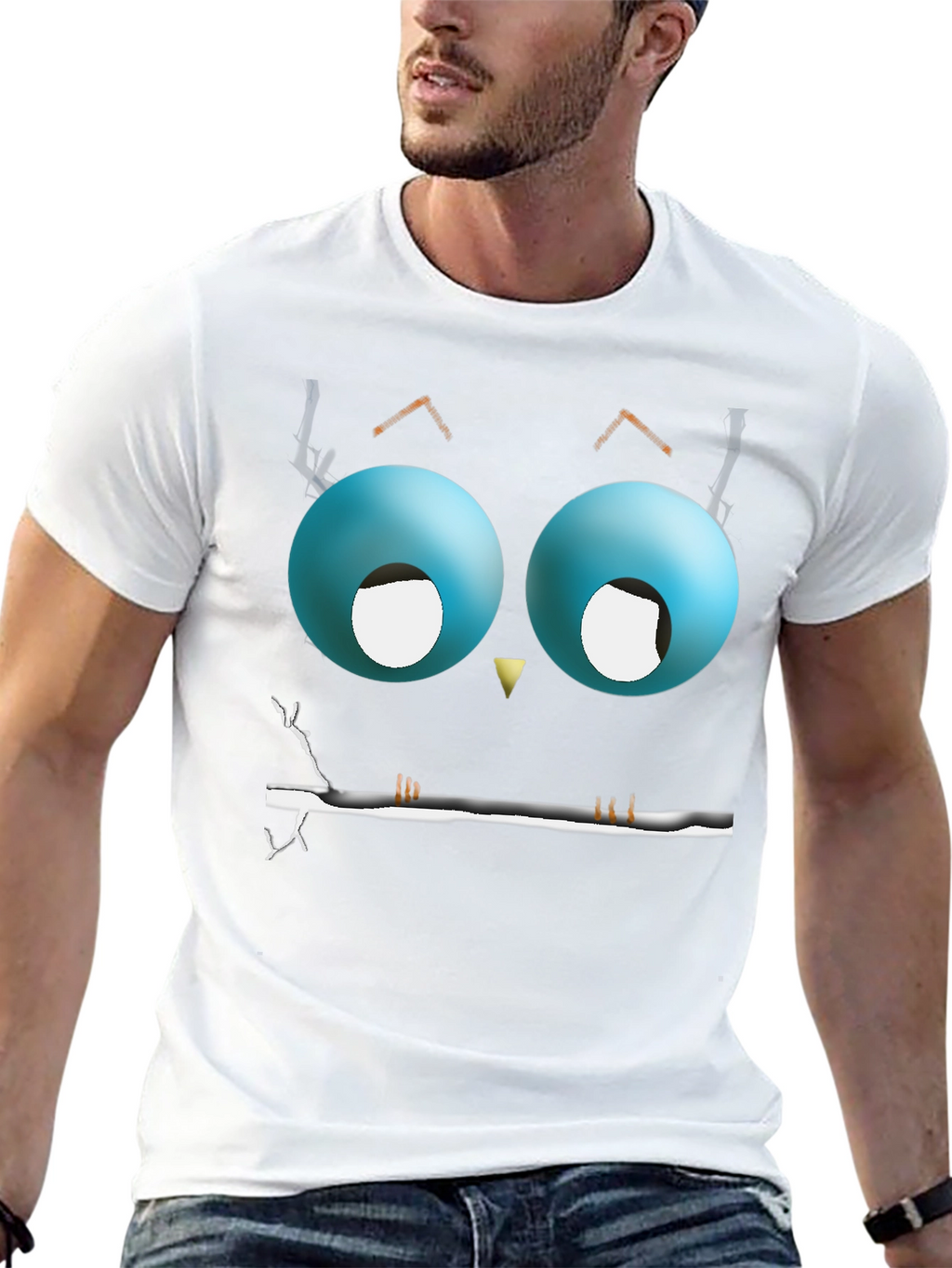 Cartoon Owl Eyes T-Shirt - Mens Black Graphic Tee