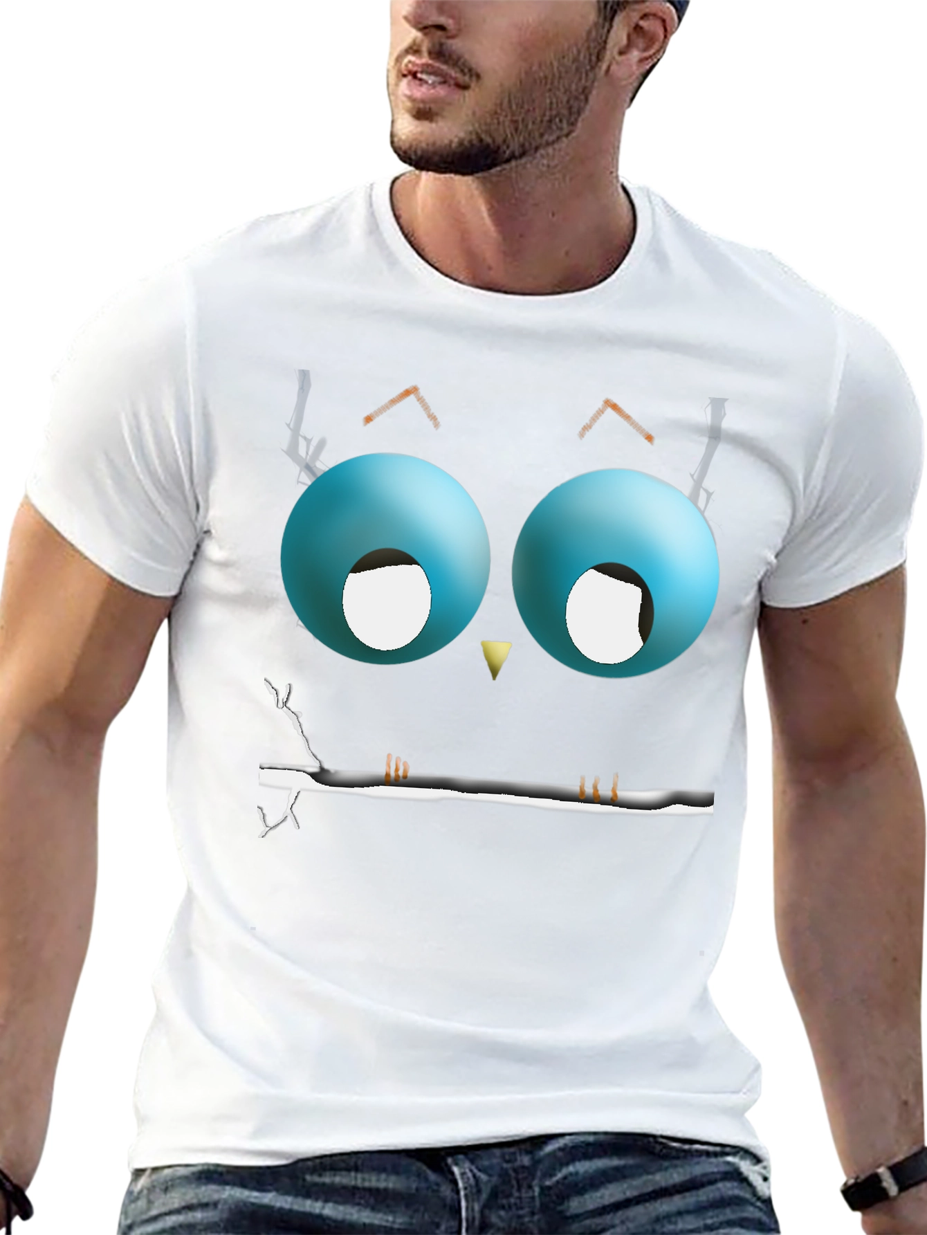 Cartoon Owl Eyes T-Shirt - Mens Black Graphic Tee