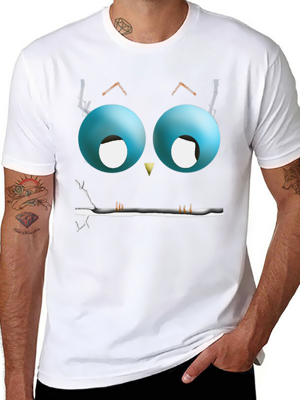 Cartoon Owl Eyes T-Shirt - Mens Black Graphic Tee