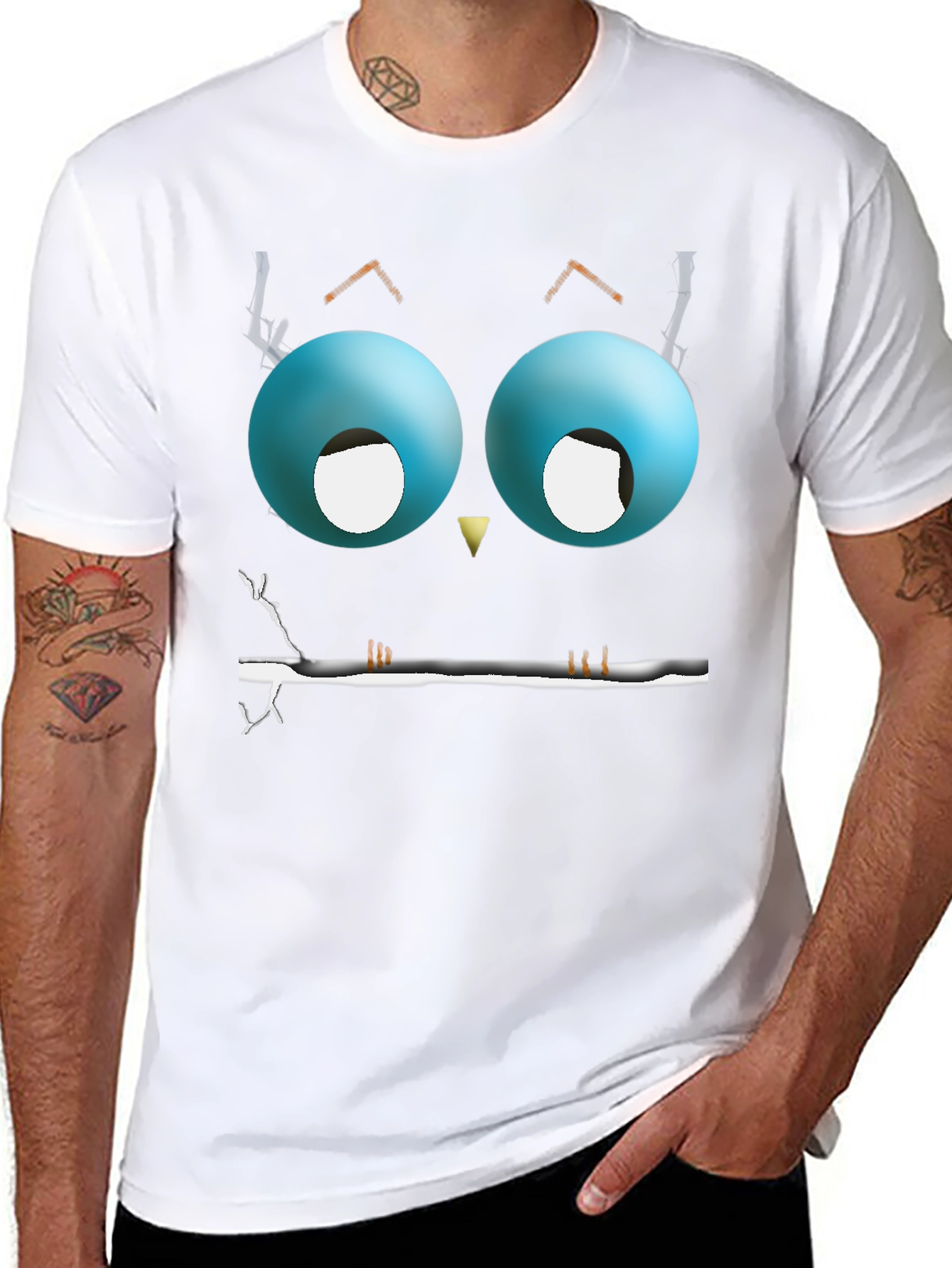 Cartoon Owl Eyes T-Shirt - Mens Black Graphic Tee