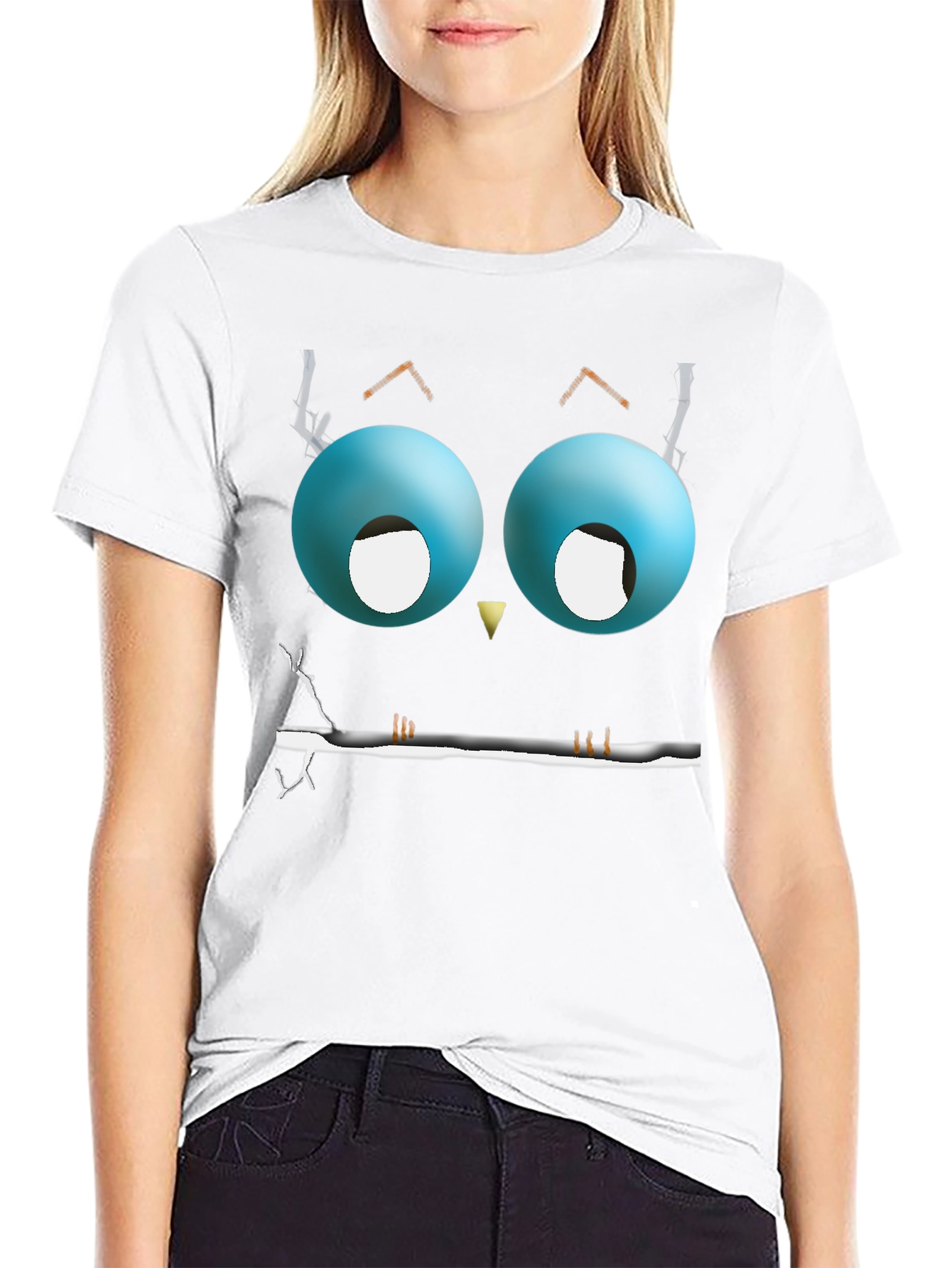 Cartoon Owl Eyes T-Shirt - Mens Black Graphic Tee