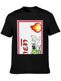 Graphic T-Shirt with Dragon Dove and Flame Design