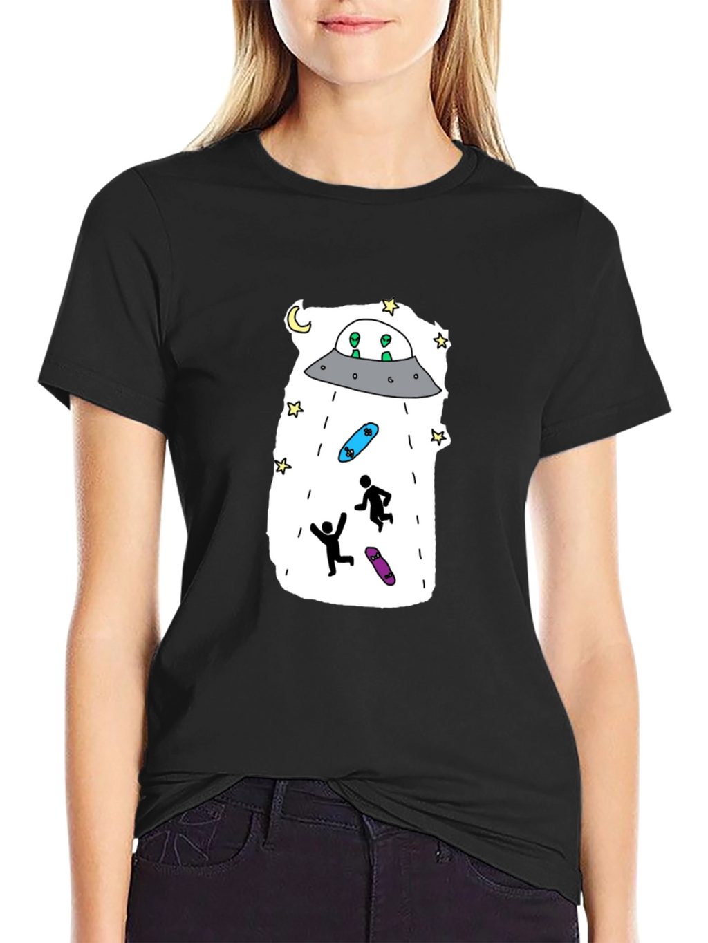 UFO Abduction Graphic Tee - Skateboarding Aliens T-Shirt