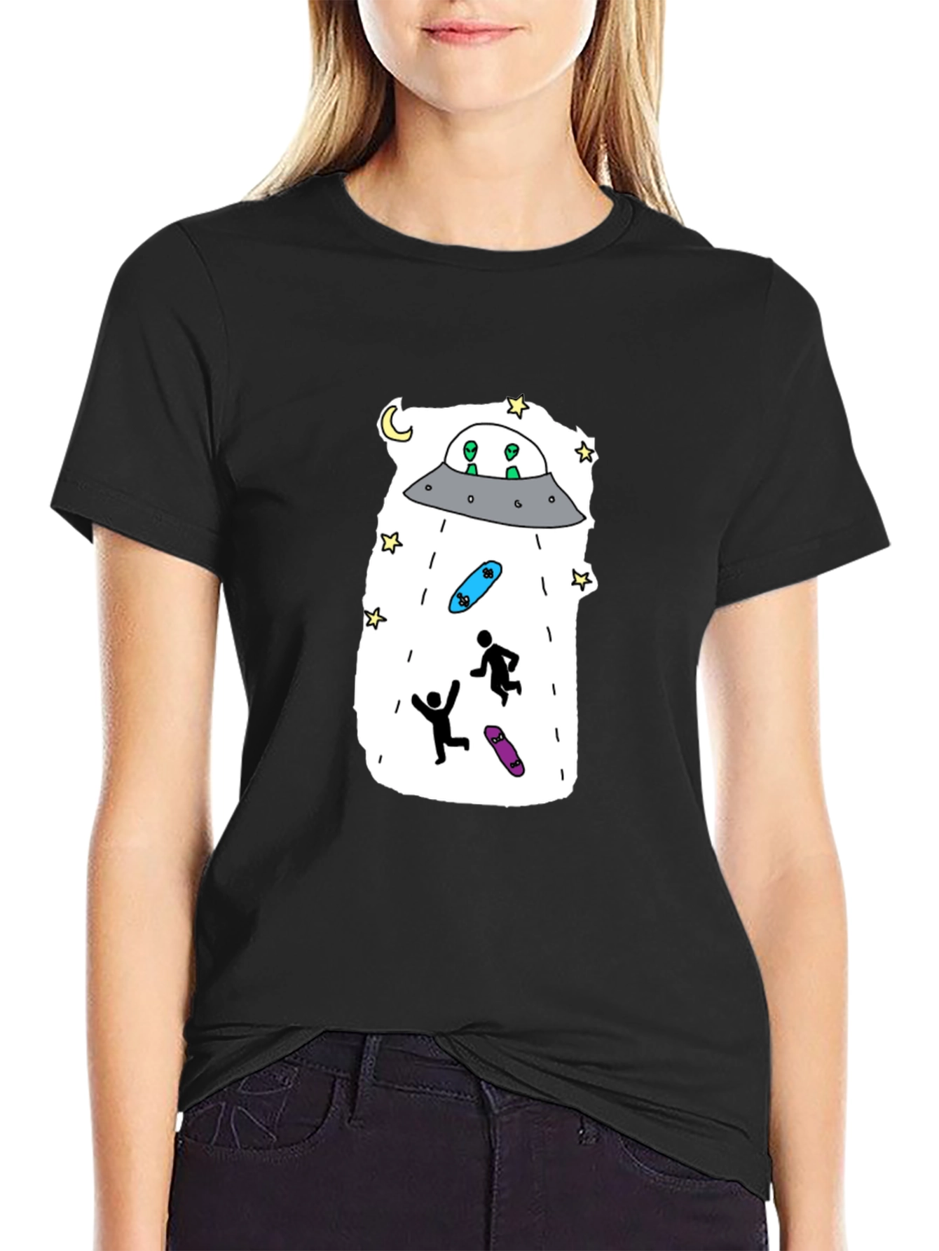 UFO Abduction Graphic Tee - Skateboarding Aliens T-Shirt