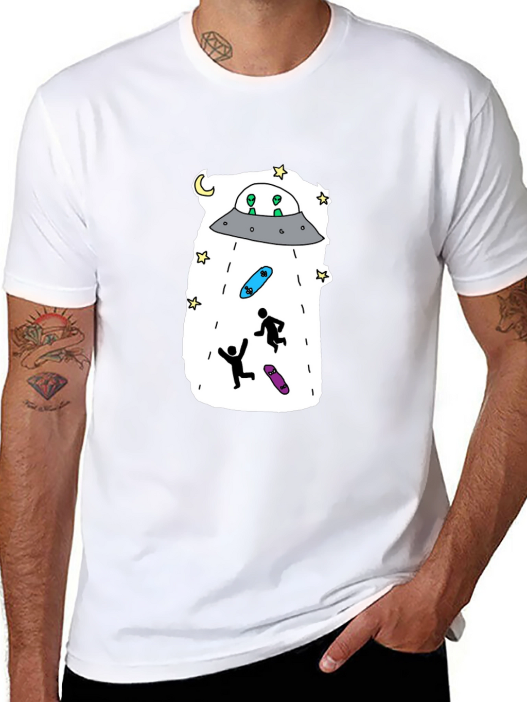 UFO Abduction Graphic Tee - Skateboarding Aliens T-Shirt