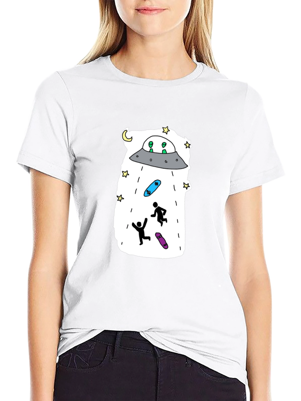 UFO Abduction Graphic Tee - Skateboarding Aliens T-Shirt