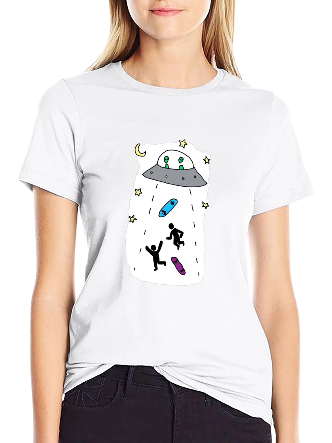 UFO Abduction Graphic Tee - Skateboarding Aliens T-Shirt