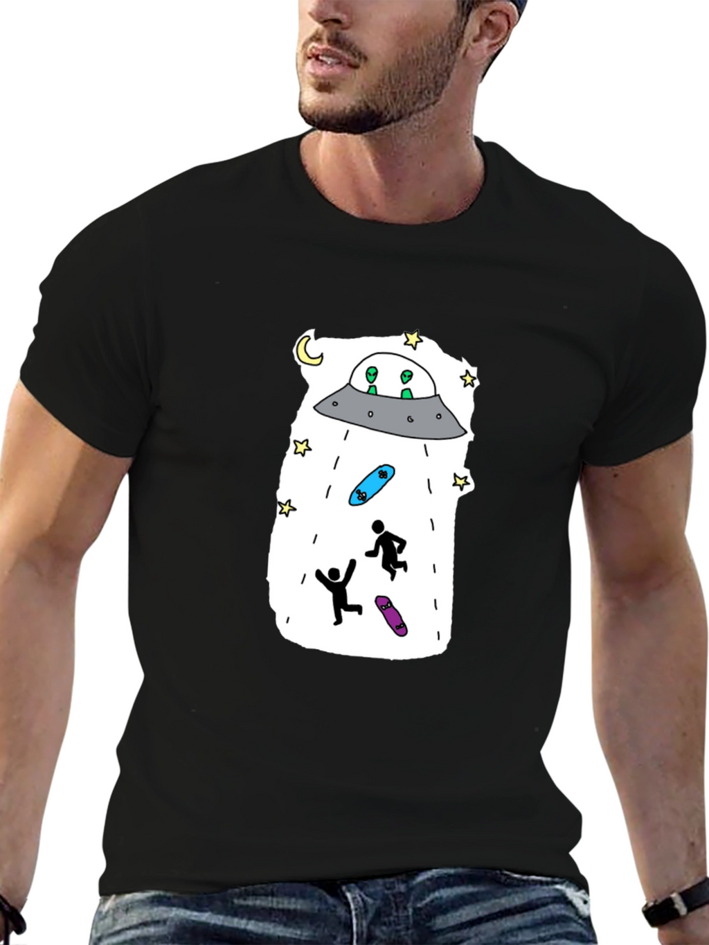 UFO Abduction Graphic Tee - Skateboarding Aliens T-Shirt