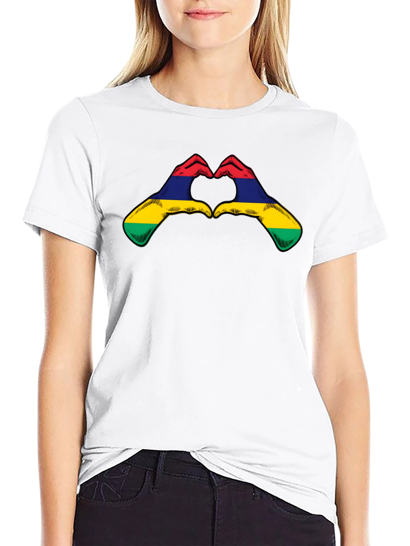 Mauritius Flag Heart Hands Graphic T-Shirt