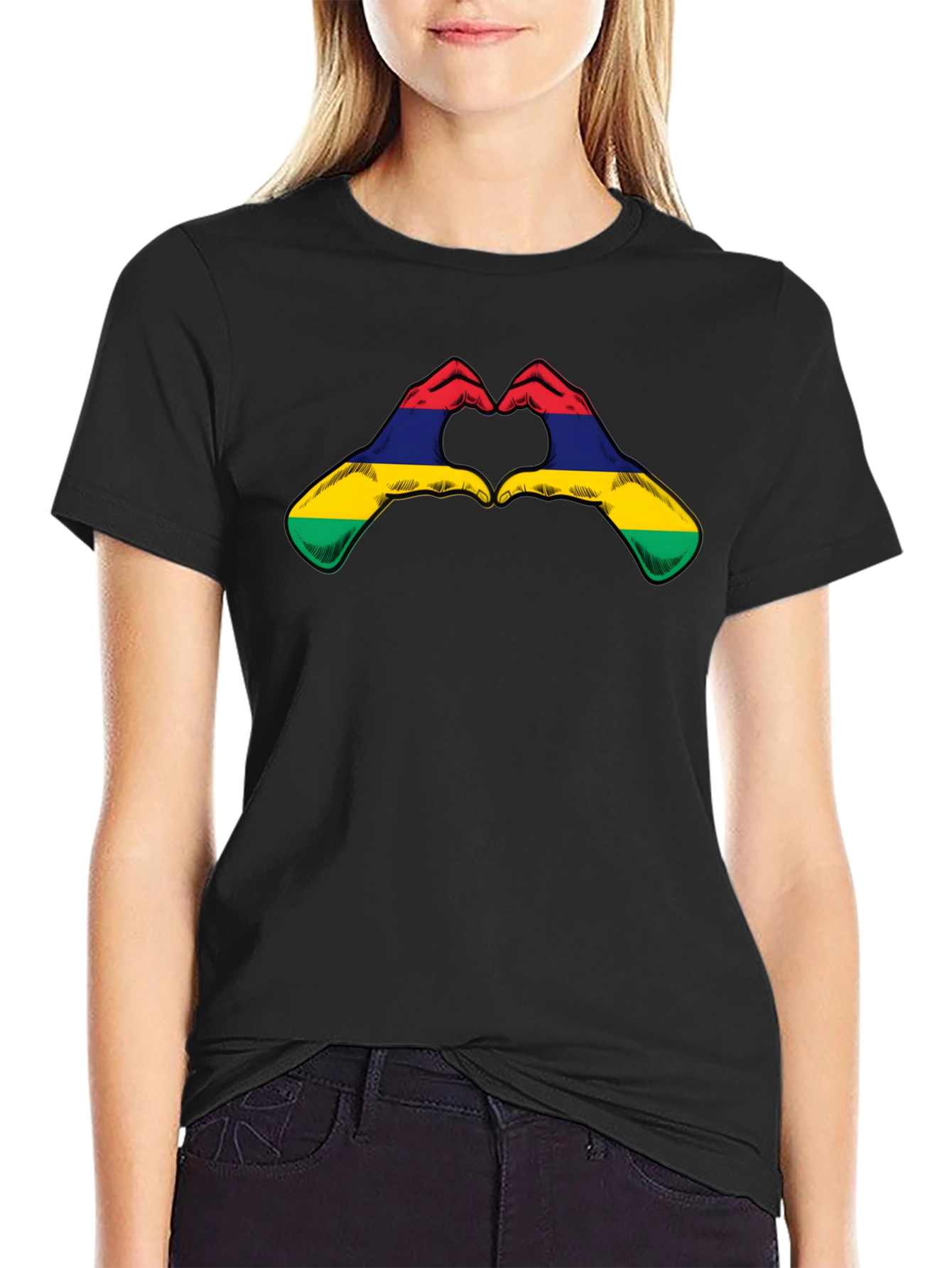Mauritius Flag Heart Hands Graphic T-Shirt
