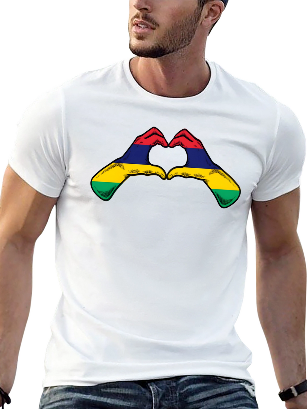 Mauritius Flag Heart Hands Graphic T-Shirt