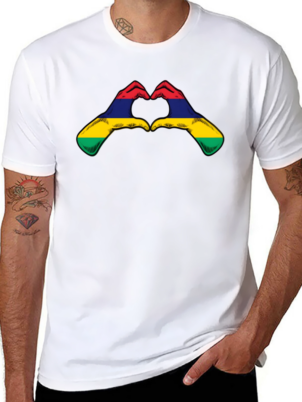 Mauritius Flag Heart Hands Graphic T-Shirt