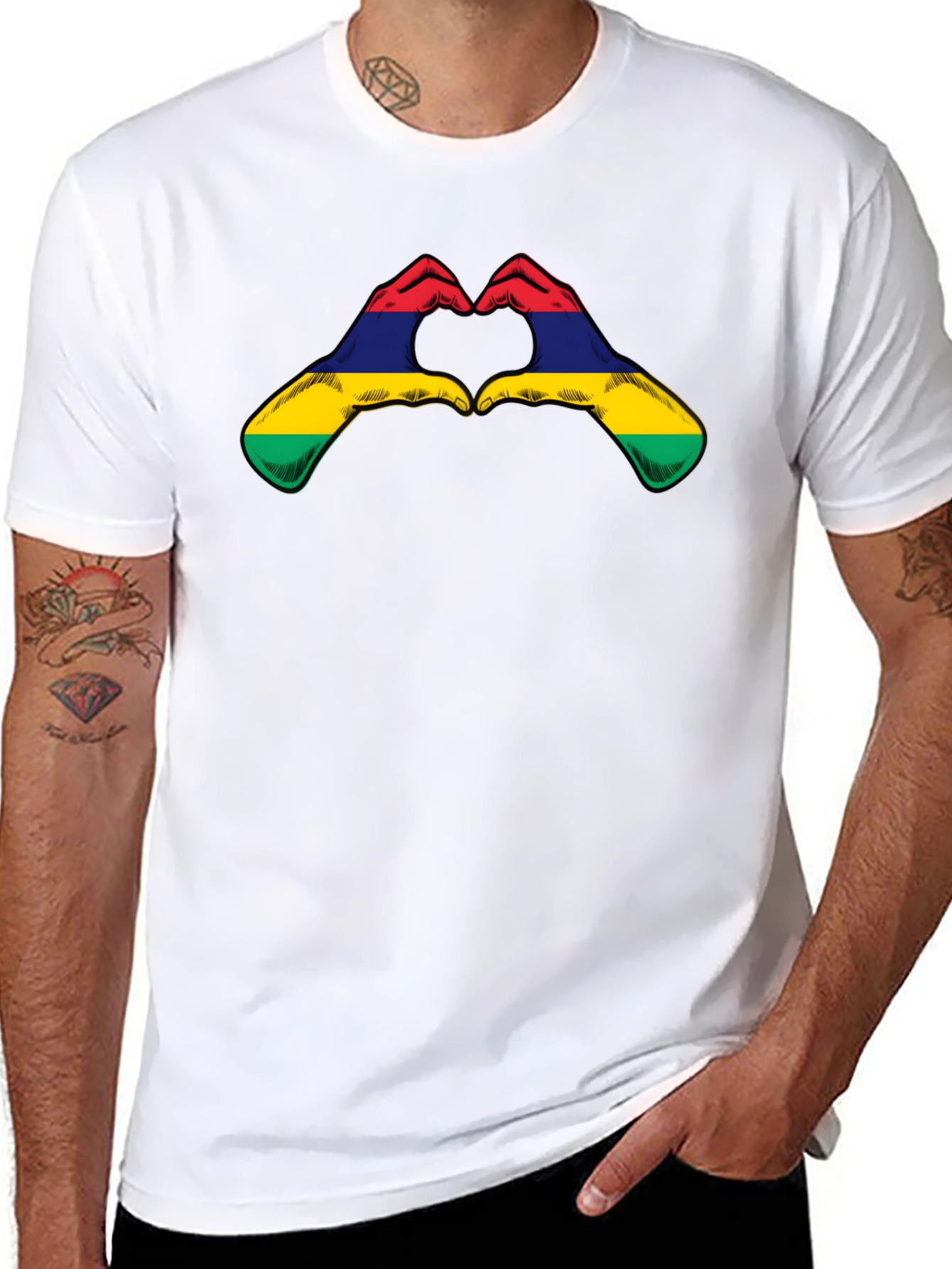 Mauritius Flag Heart Hands Graphic T-Shirt