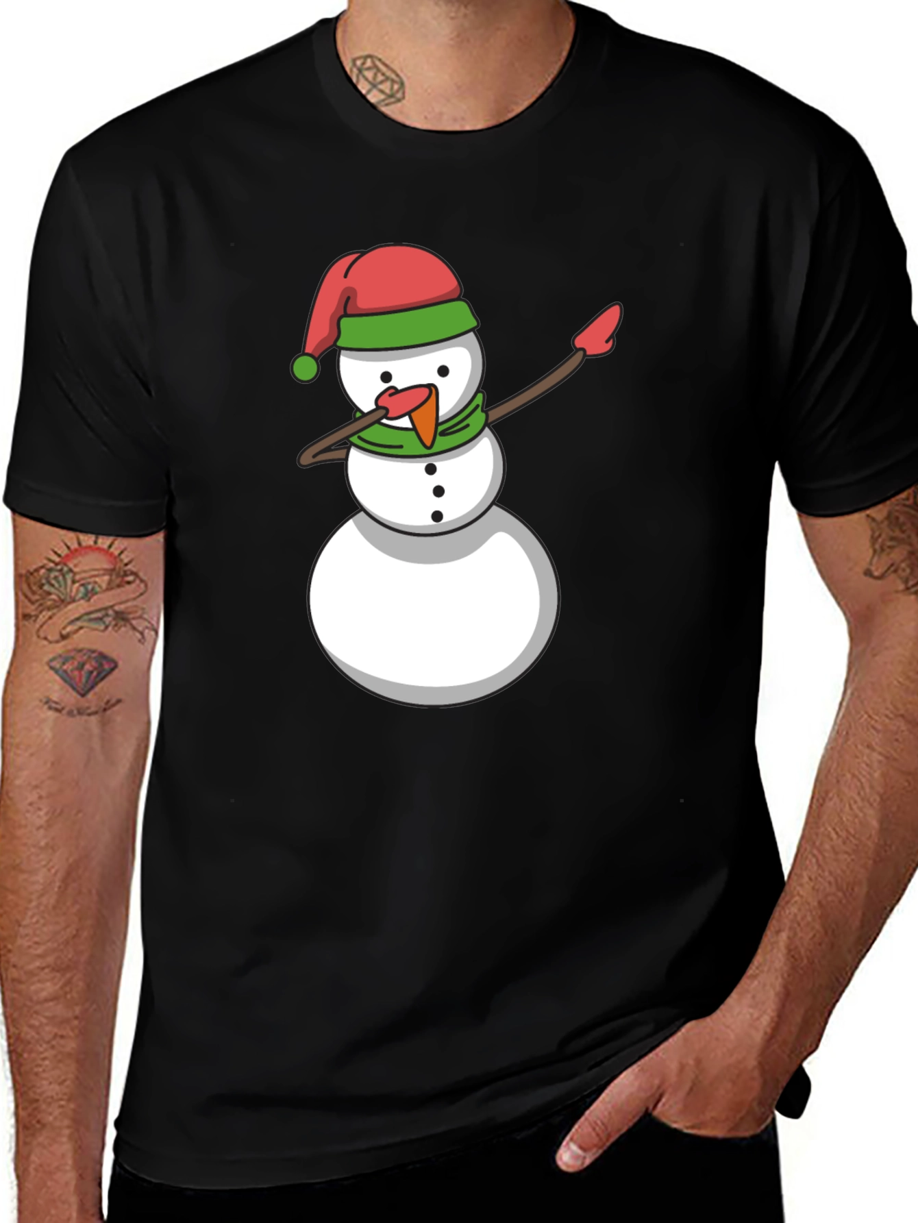 Dabbing Snowman Holiday Tee - Black