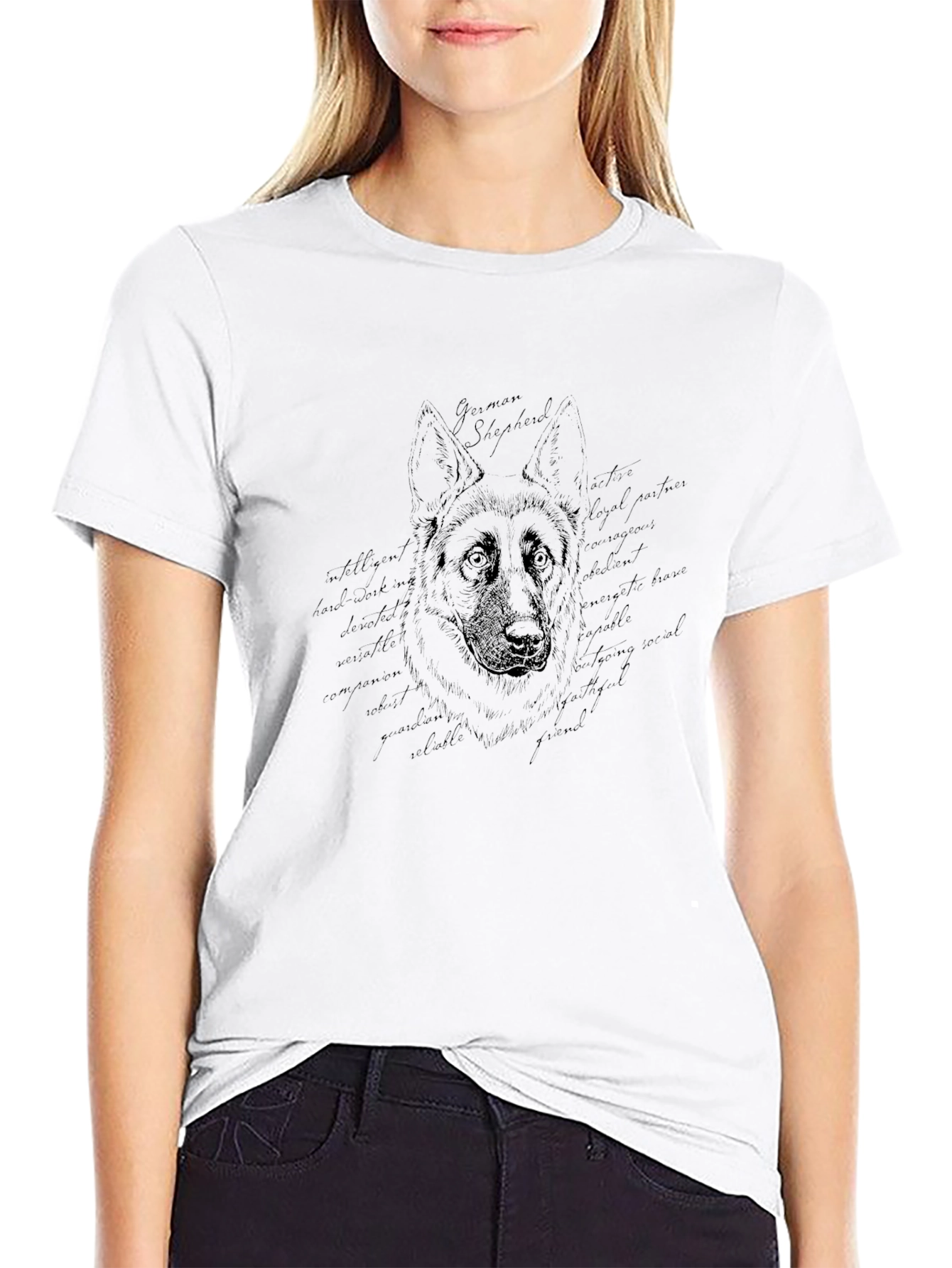 German Shepherd Art Print Mens Black T-Shirt