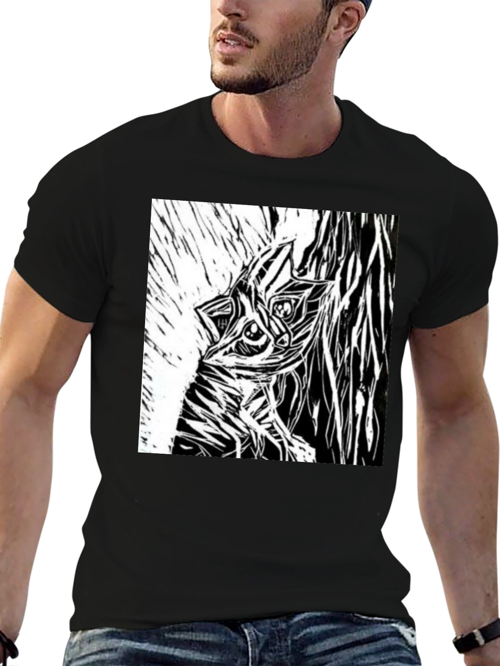 Abstract Creature Graphic Black T-Shirt