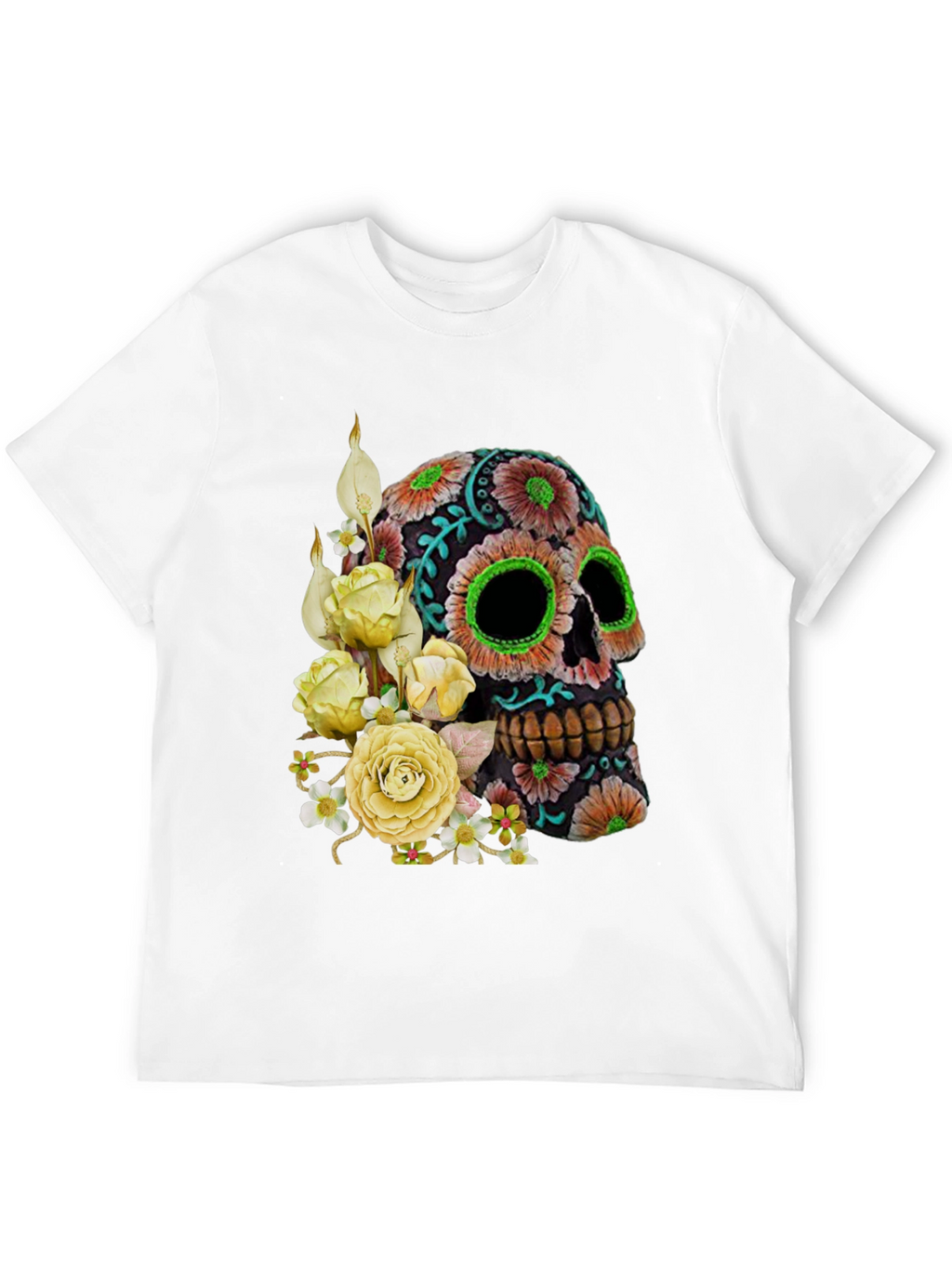 Floral Sugar Skull T-Shirt - Black