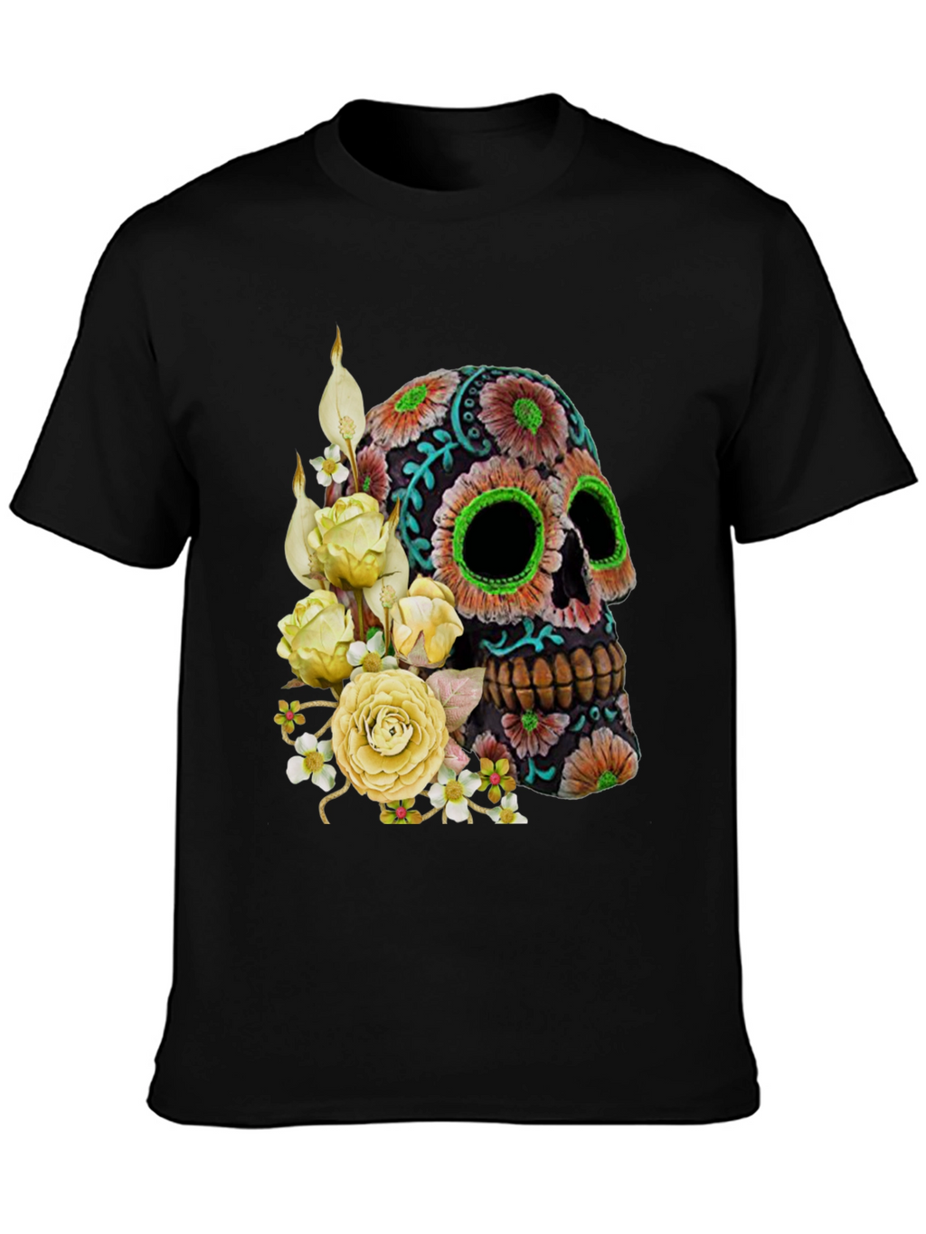 Floral Sugar Skull T-Shirt - Black