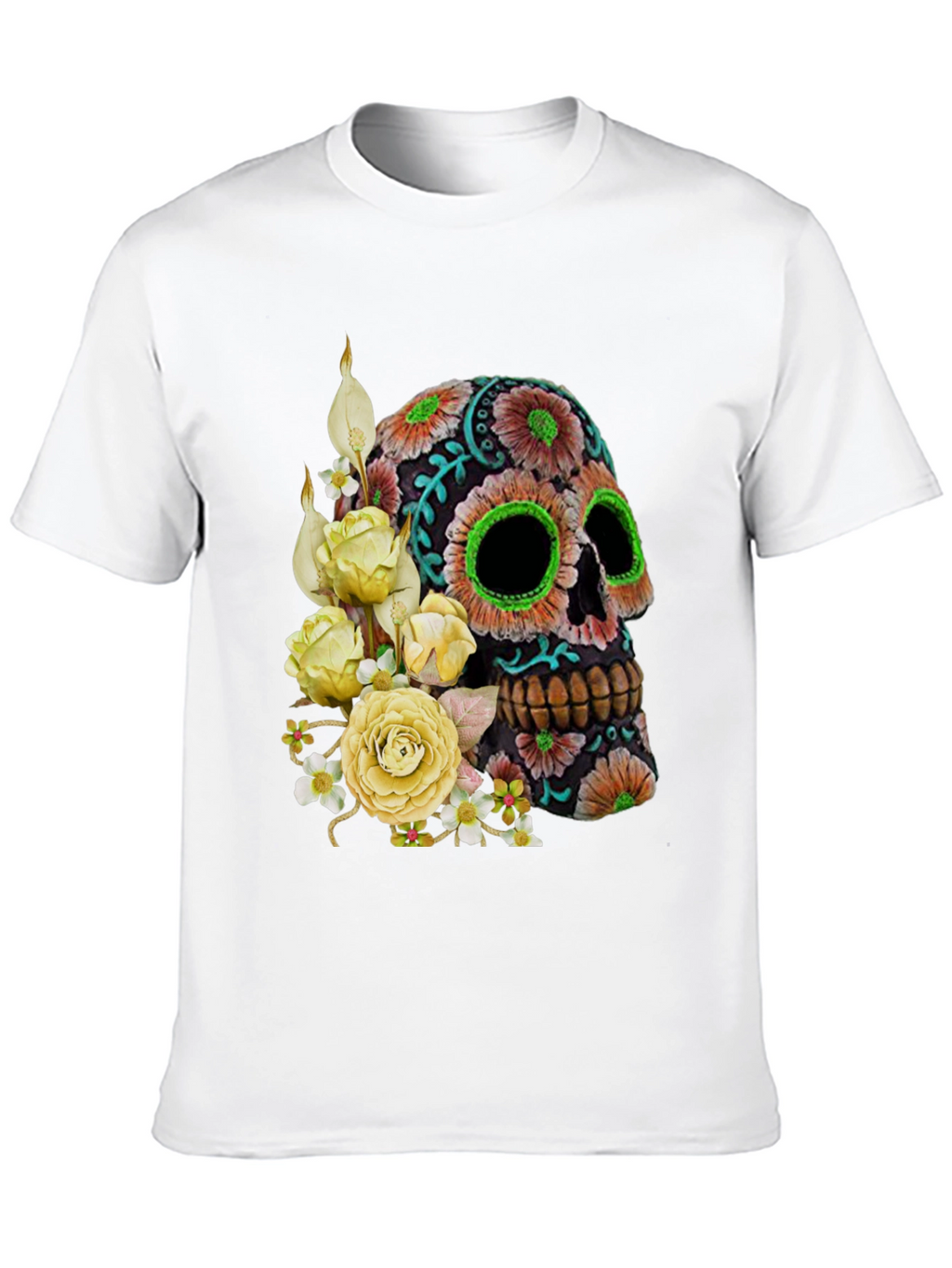 Floral Sugar Skull T-Shirt - Black