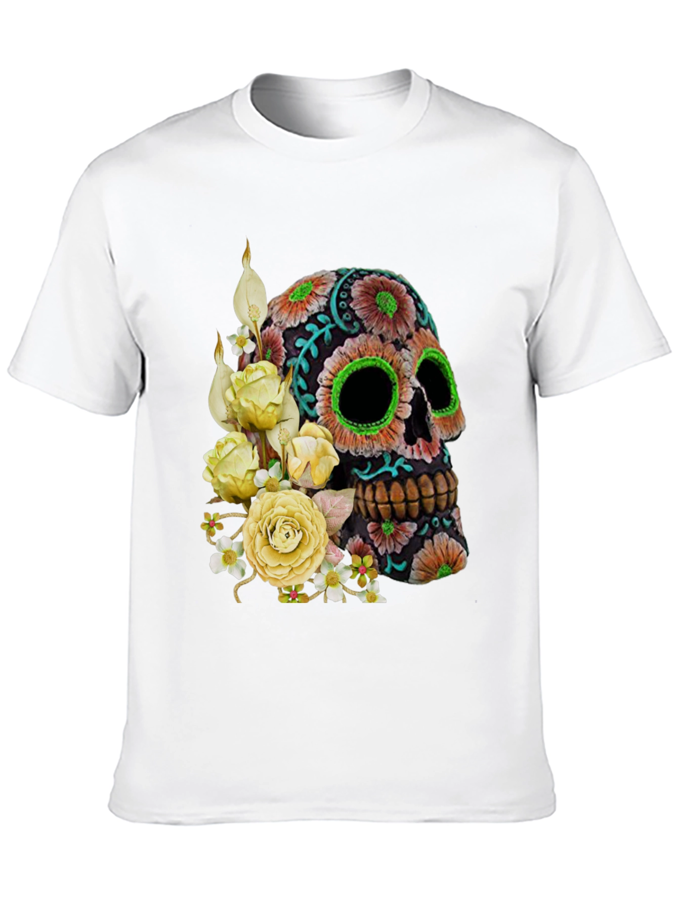 Floral Sugar Skull T-Shirt - Black