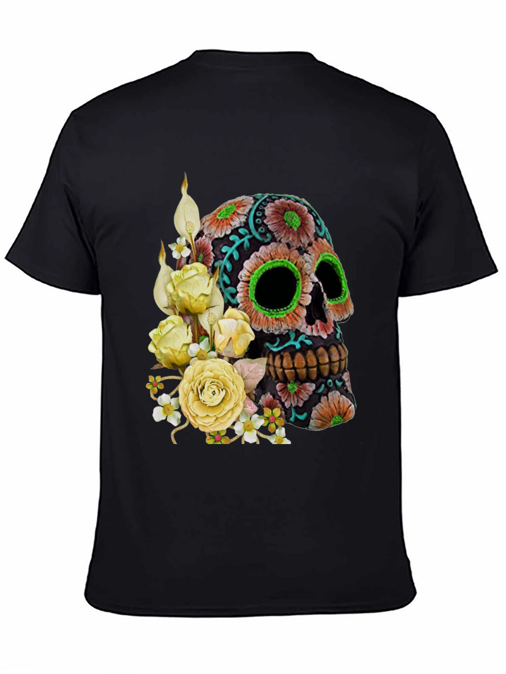 Floral Sugar Skull T-Shirt - Black