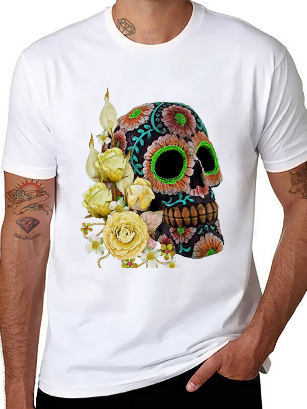 Floral Sugar Skull T-Shirt - Black