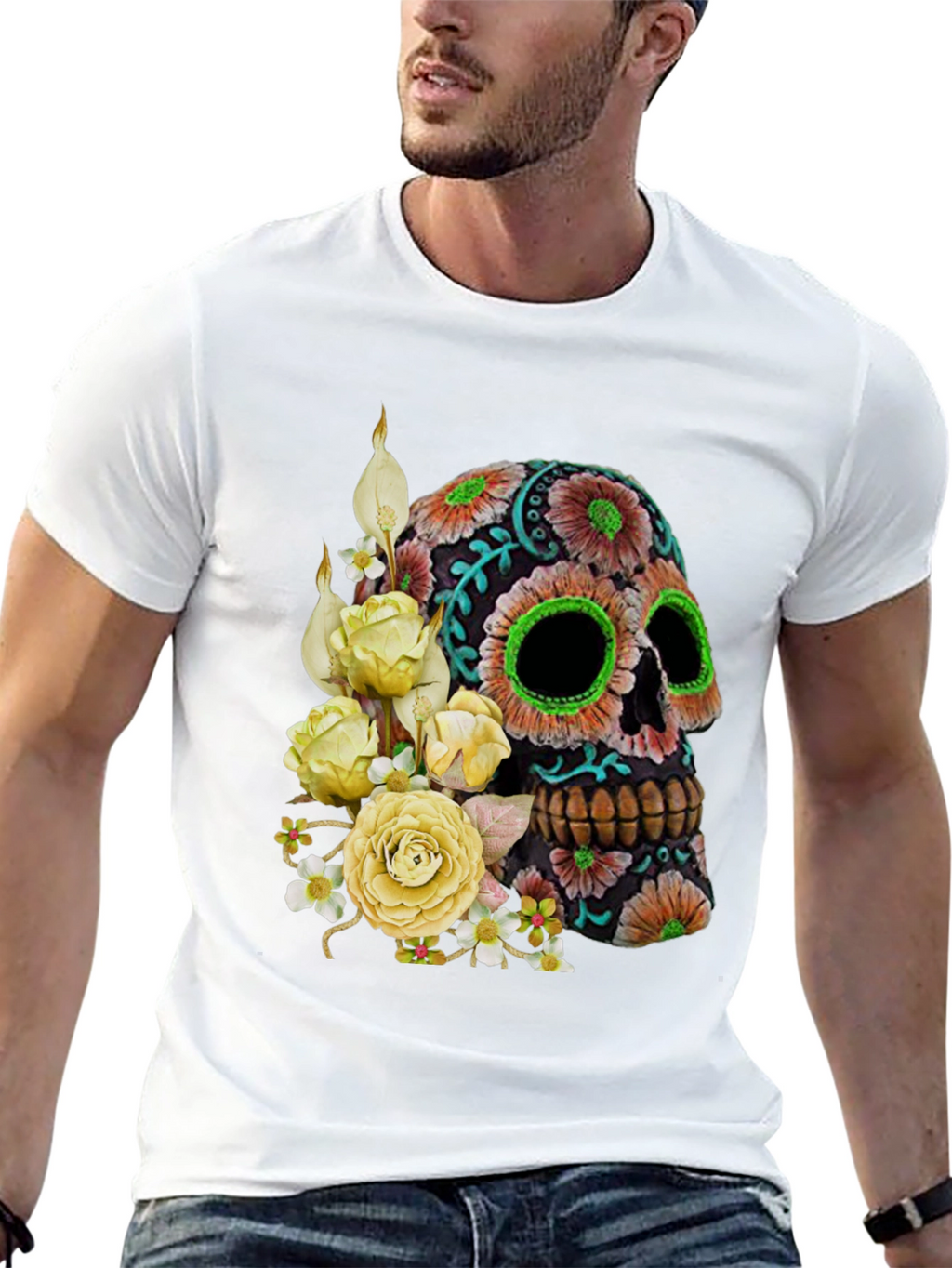 Floral Sugar Skull T-Shirt - Black