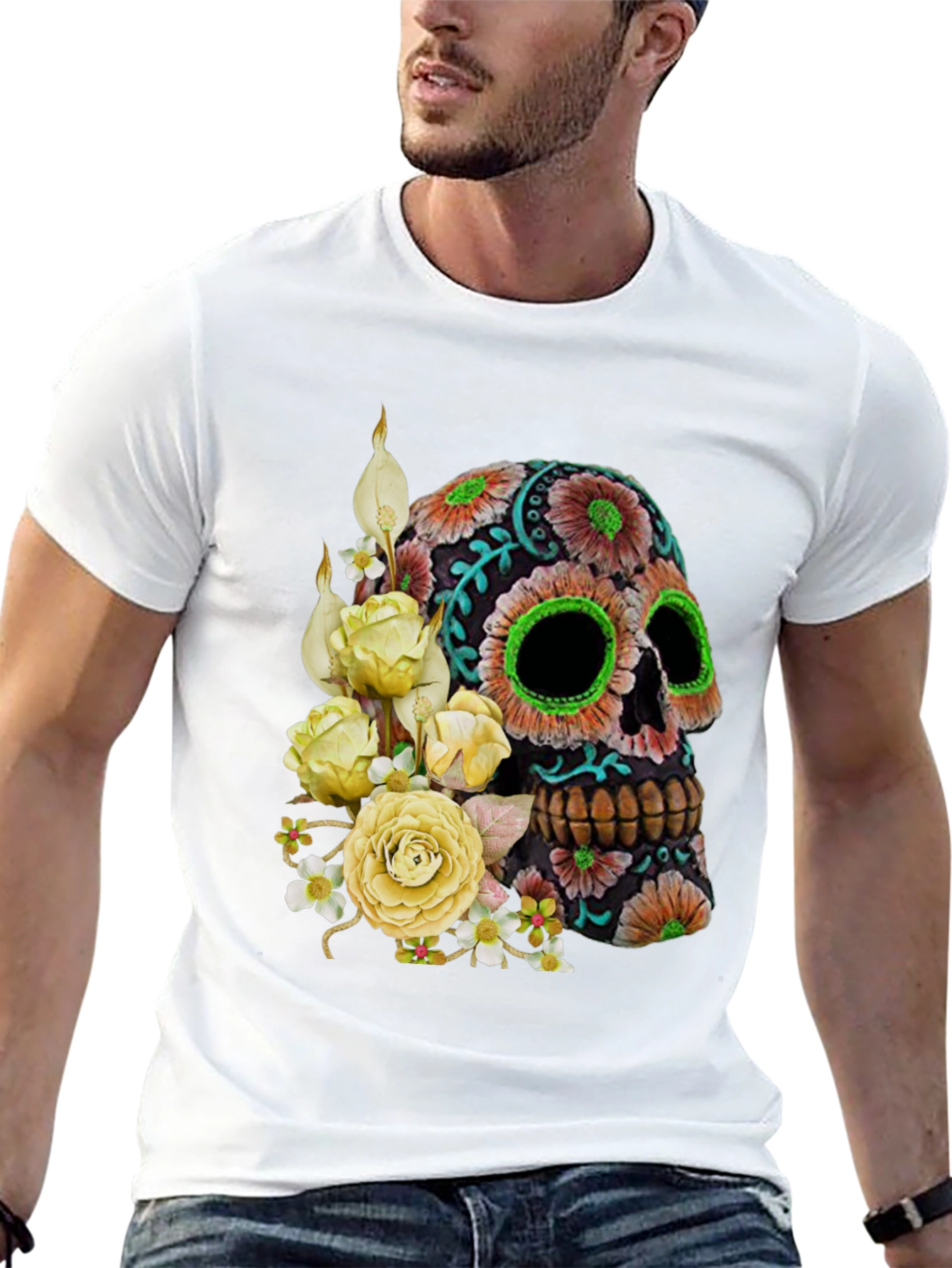 Floral Sugar Skull T-Shirt - Black