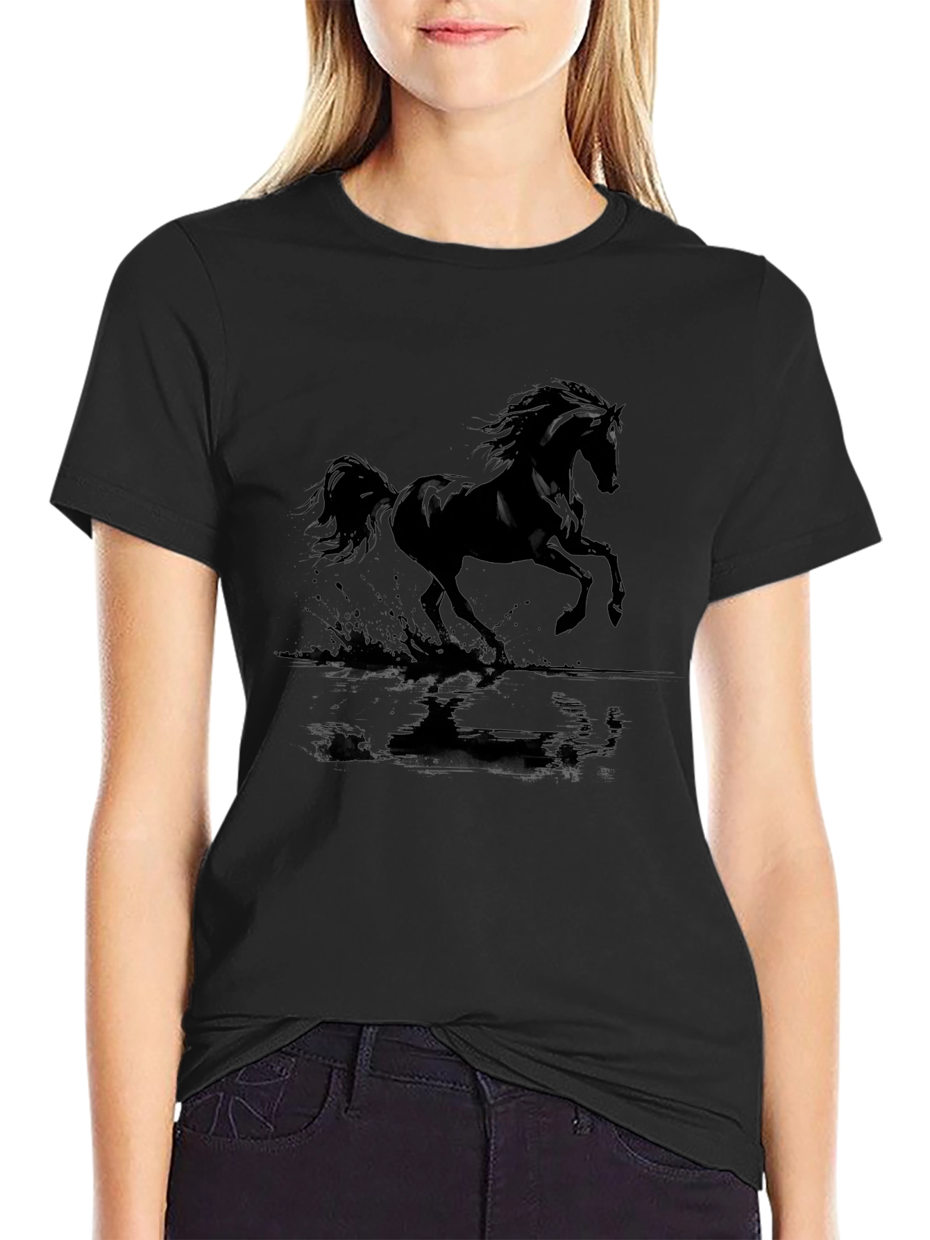 Black Horse Graphic Tee - Mens Casual Crew Neck T-Shirt