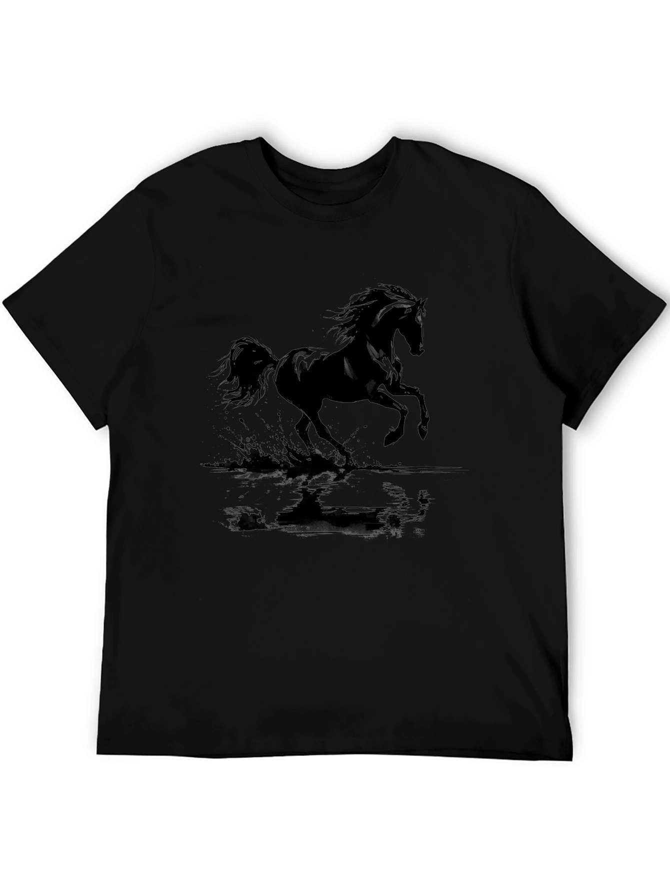 Black Horse Graphic Tee - Mens Casual Crew Neck T-Shirt