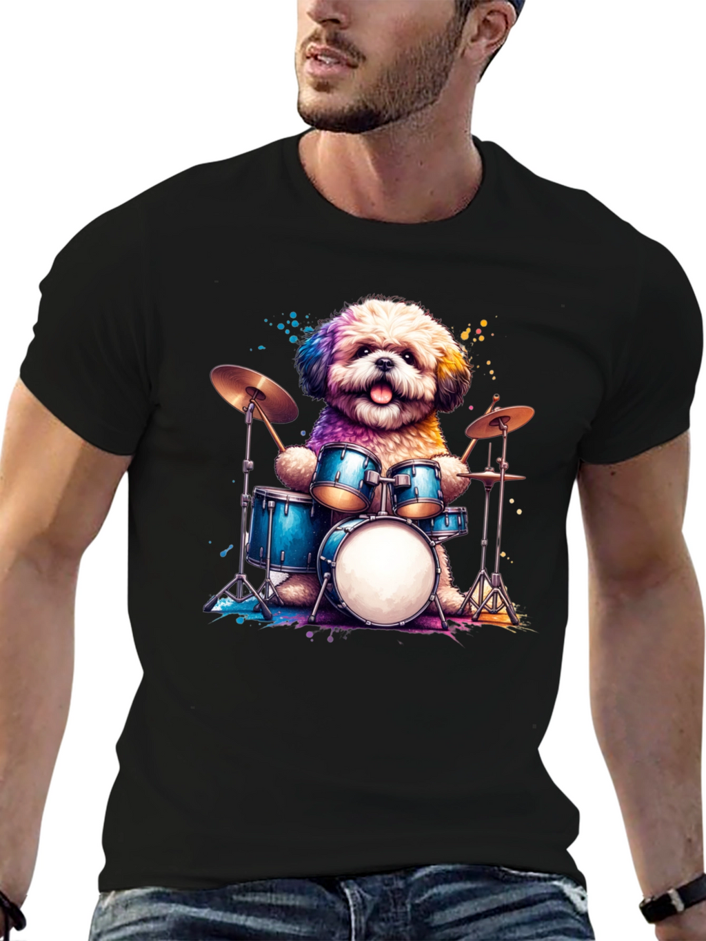 Dog Drummer T-Shirt - Music Lover Tee