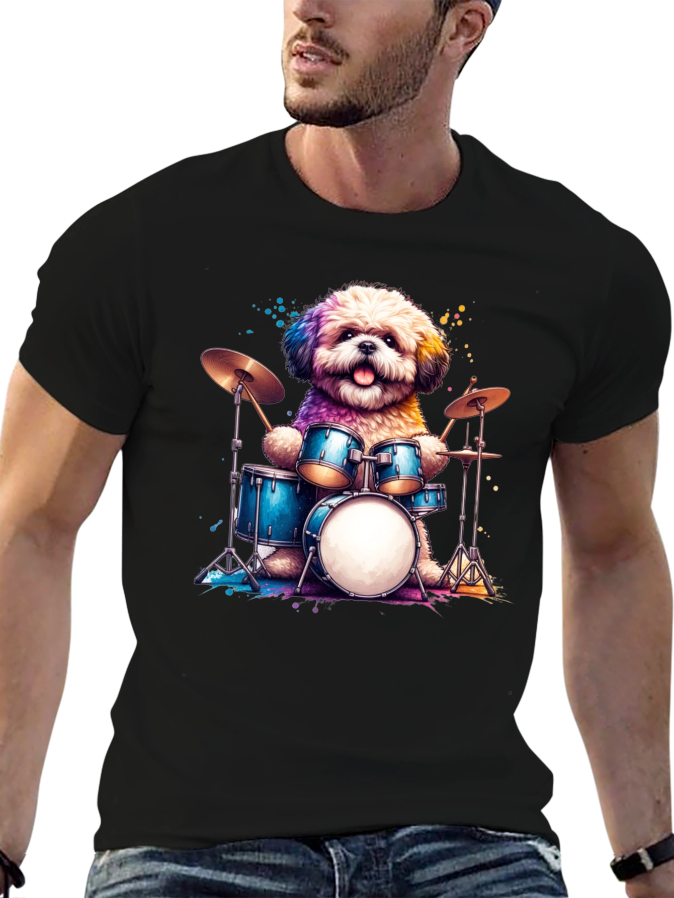 Dog Drummer T-Shirt - Music Lover Tee