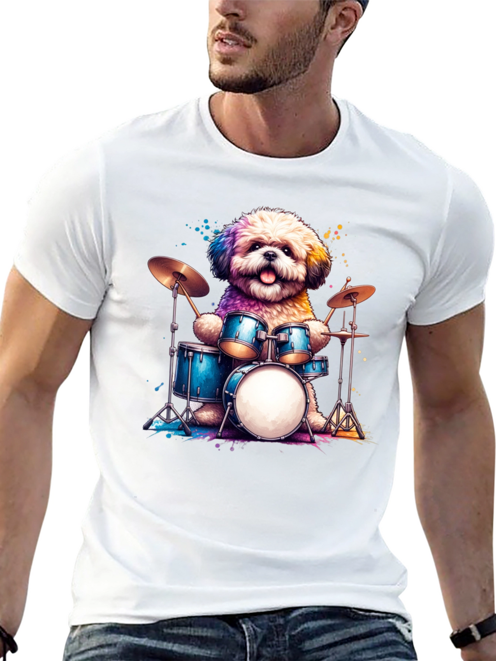 Dog Drummer T-Shirt - Music Lover Tee